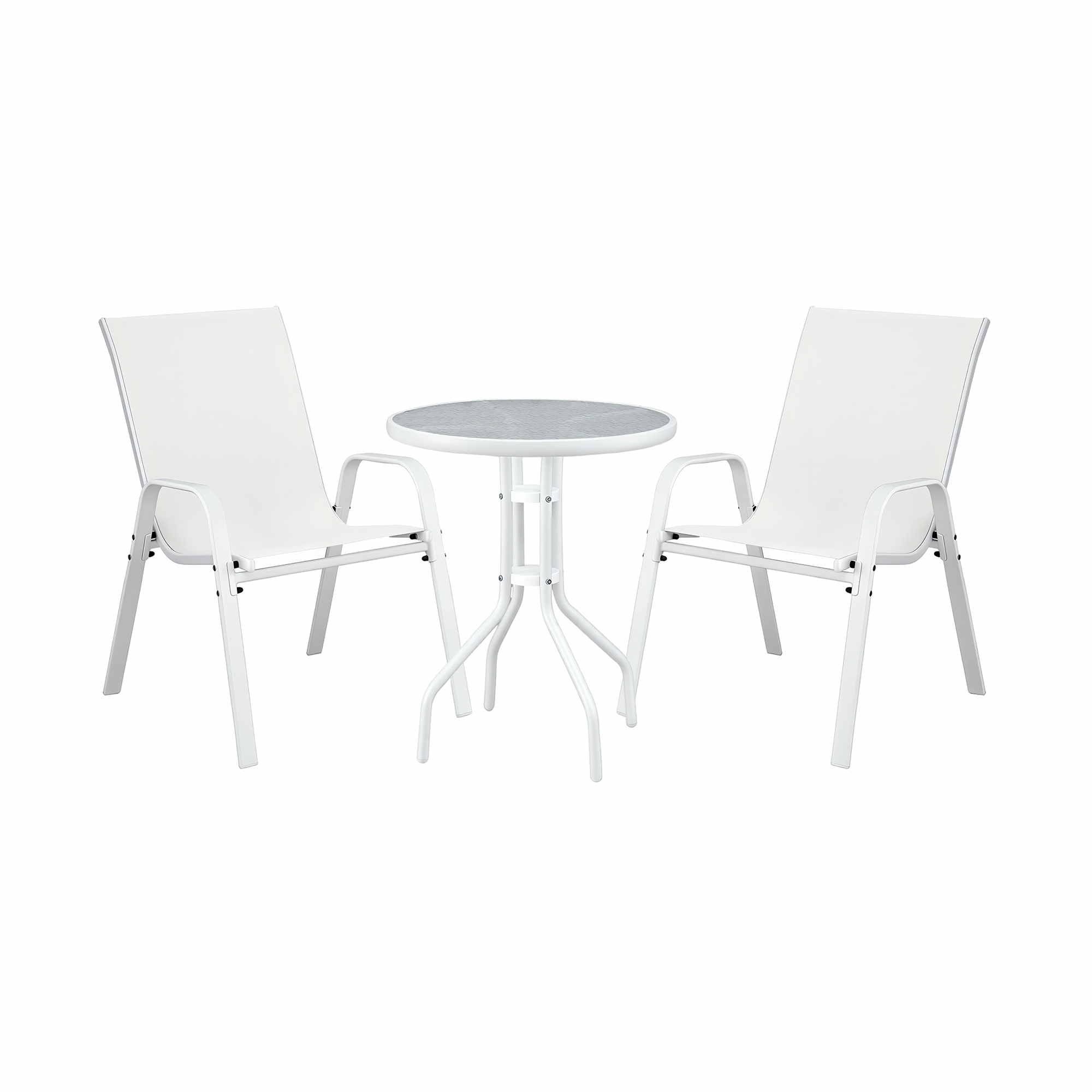 Gardeon 3PC Outdoor Bistro Set Table and Chairs Stackable Patio Furniture White - Image 7