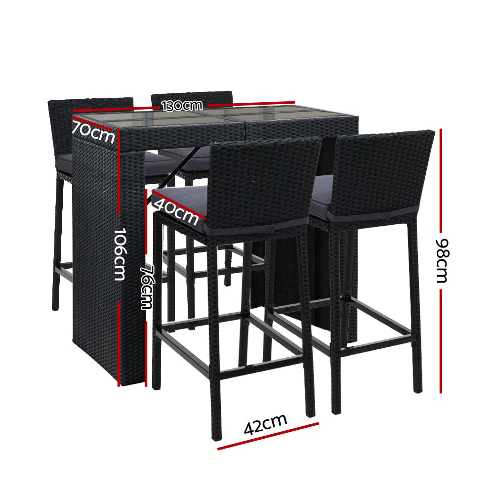 Gardeon 5-Piece Outdoor Bar Set Dining Table Stools Wicker Patio Setting - Image 2