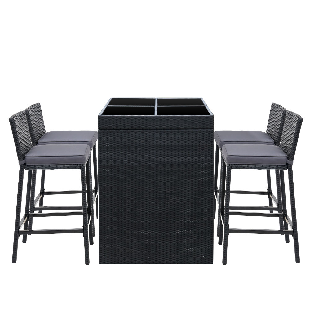 Gardeon 5-Piece Outdoor Bar Set Dining Table Stools Wicker Patio Setting - Image 3