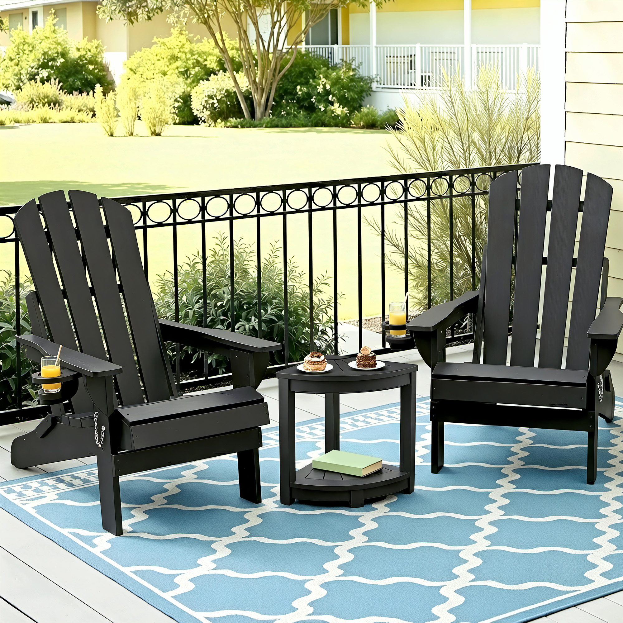 Gardeon Outdoor Table and Chairs HDPE Folding Adirondack Beach Chair Patio Furniture Black - Image 1