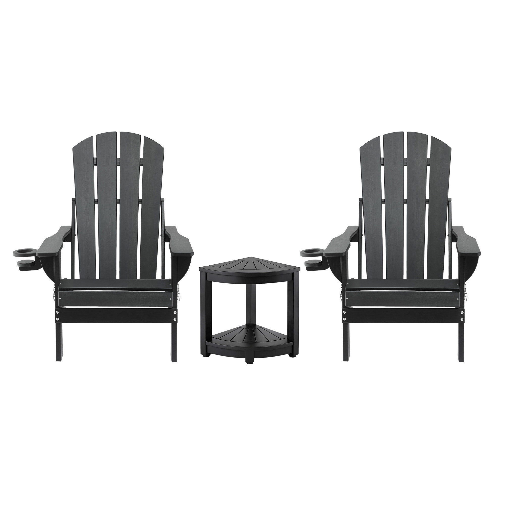 Gardeon Outdoor Table and Chairs HDPE Folding Adirondack Beach Chair Patio Furniture Black - Image 3