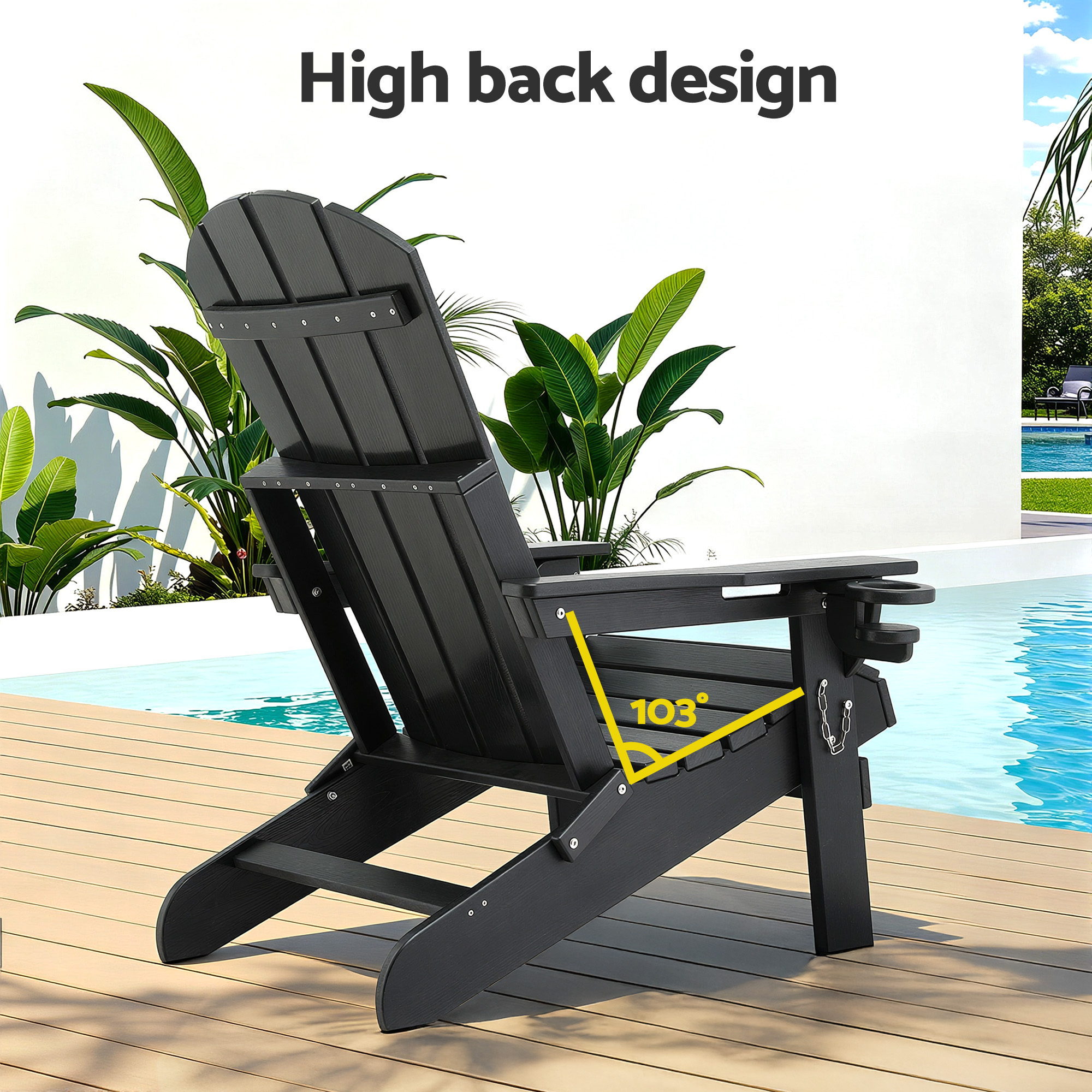Gardeon Outdoor Table and Chairs HDPE Folding Adirondack Beach Chair Patio Furniture Black - Image 7