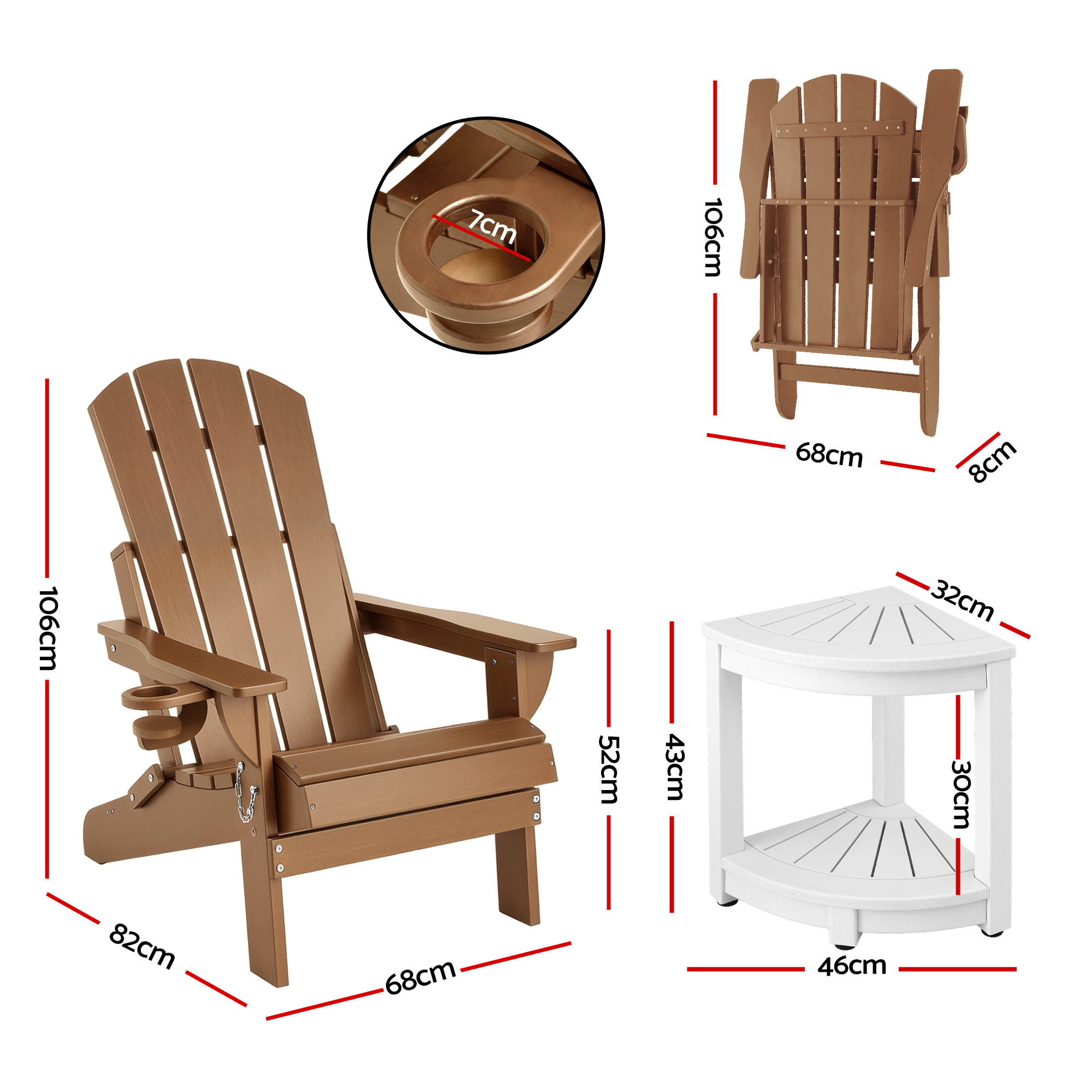 Gardeon Outdoor Table and Chairs HDPE Folding Adirondack Beach Chair Patio Furniture - Image 2