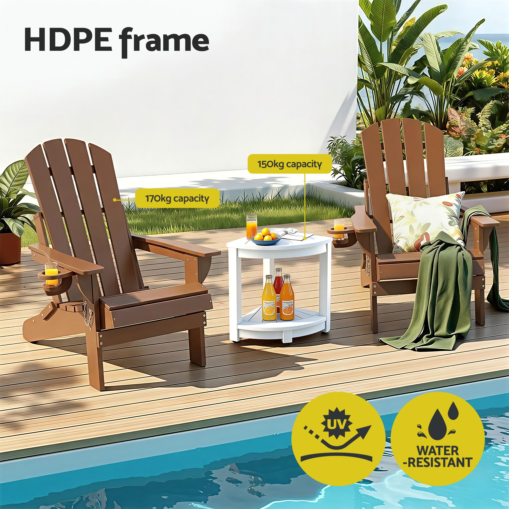 Gardeon Outdoor Table and Chairs HDPE Folding Adirondack Beach Chair Patio Furniture - Image 4