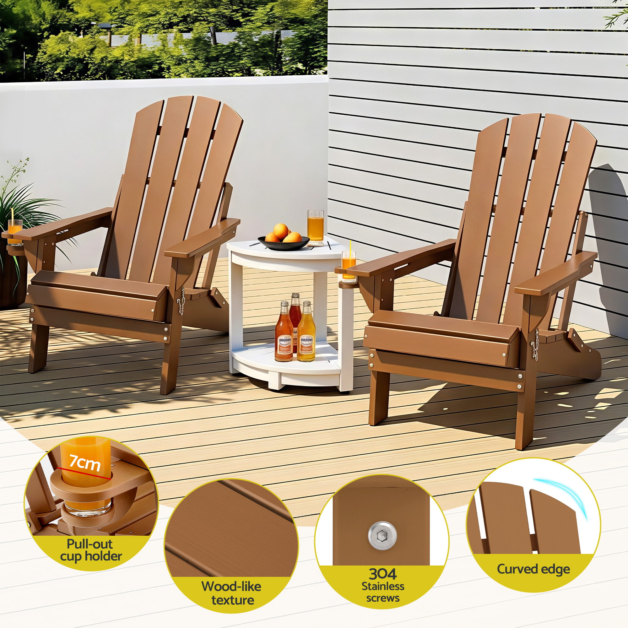 Gardeon Outdoor Table and Chairs HDPE Folding Adirondack Beach Chair Patio Furniture - Image 5