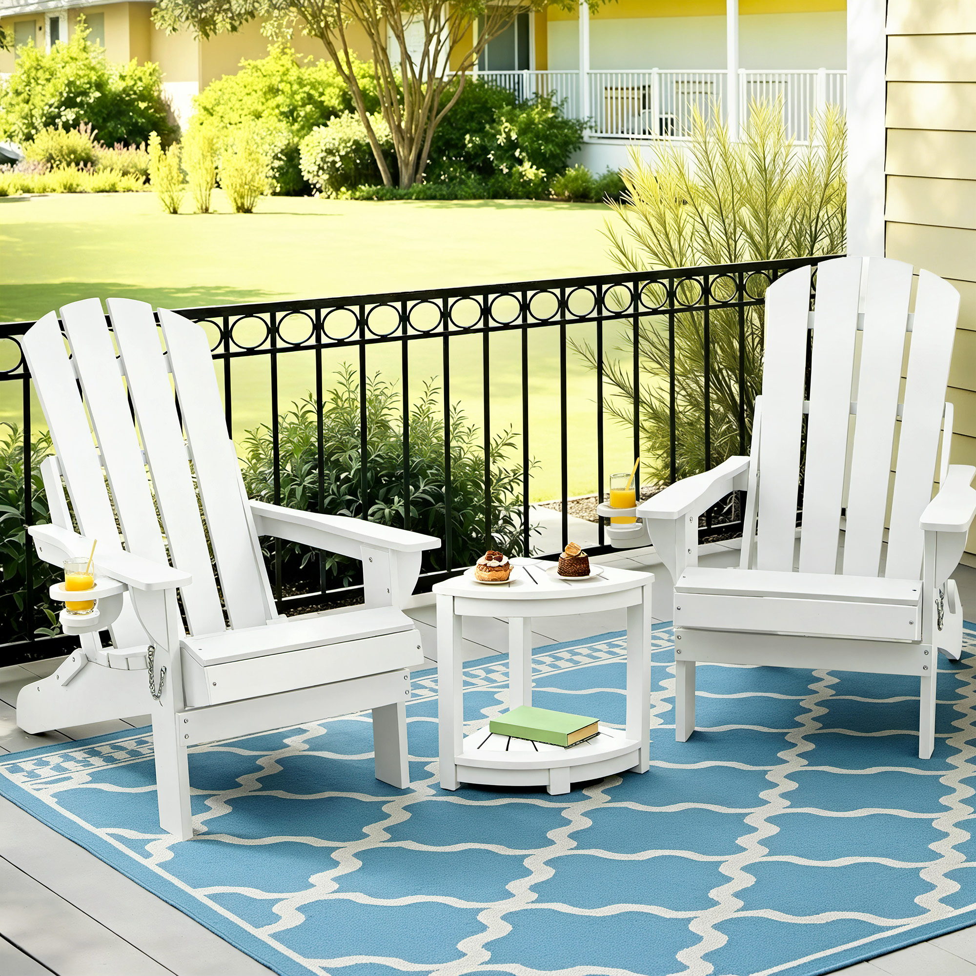Gardeon Outdoor Table and Chairs HDPE Folding Adirondack Beach Chair Patio Furniture White - Image 1