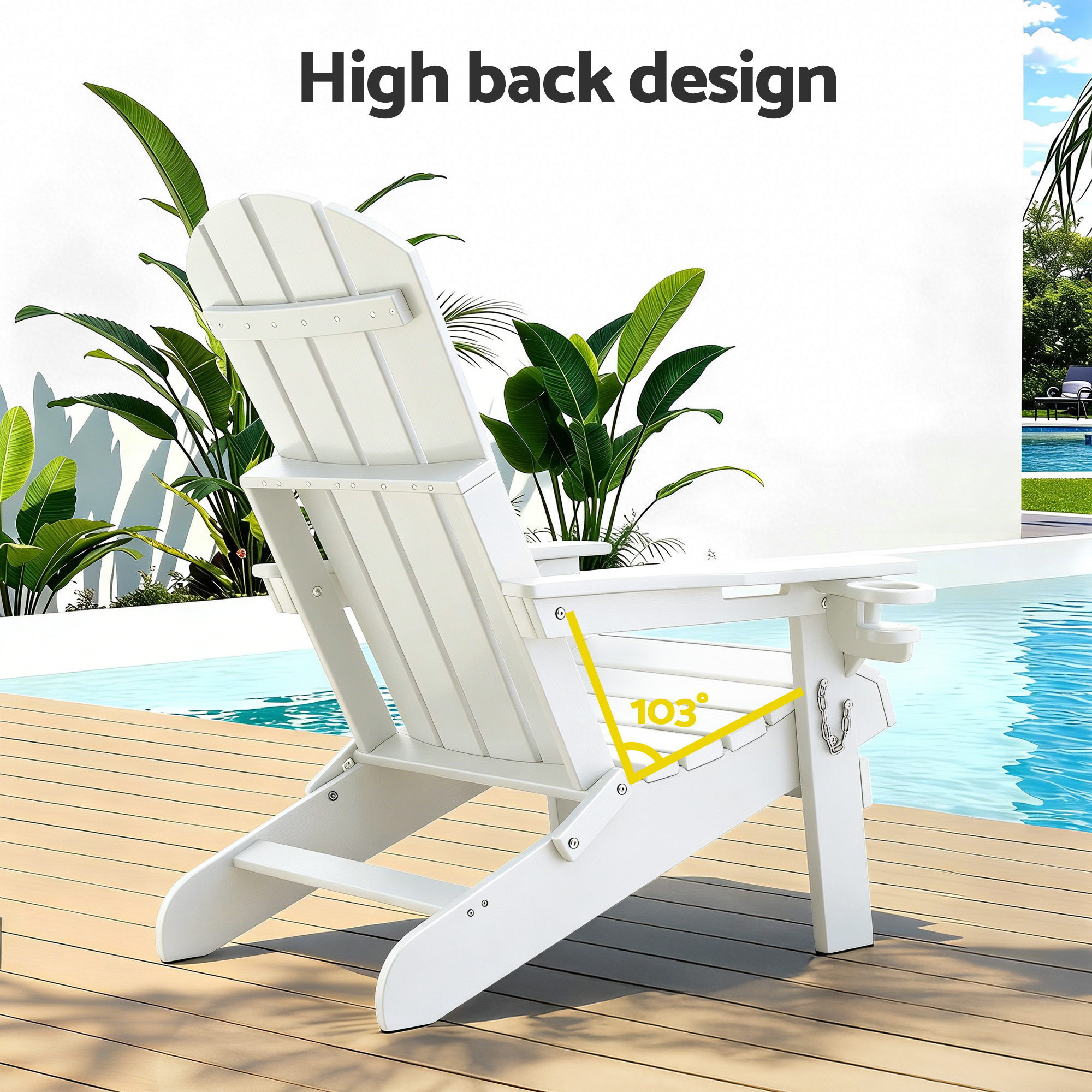 Gardeon Outdoor Table and Chairs HDPE Folding Adirondack Beach Chair Patio Furniture White - Image 7