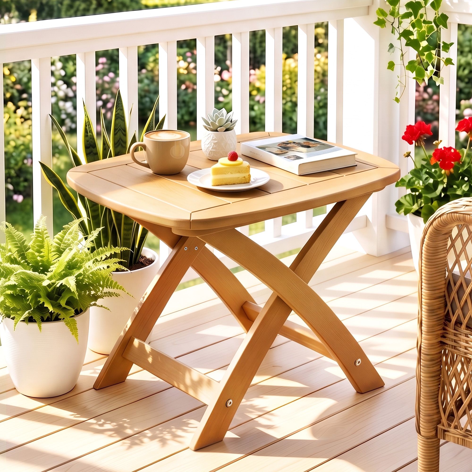 Gardeon Outdoor Coffee Side Table HDPE Desk Indoor Patio Furniture Garden Natural - Image 1