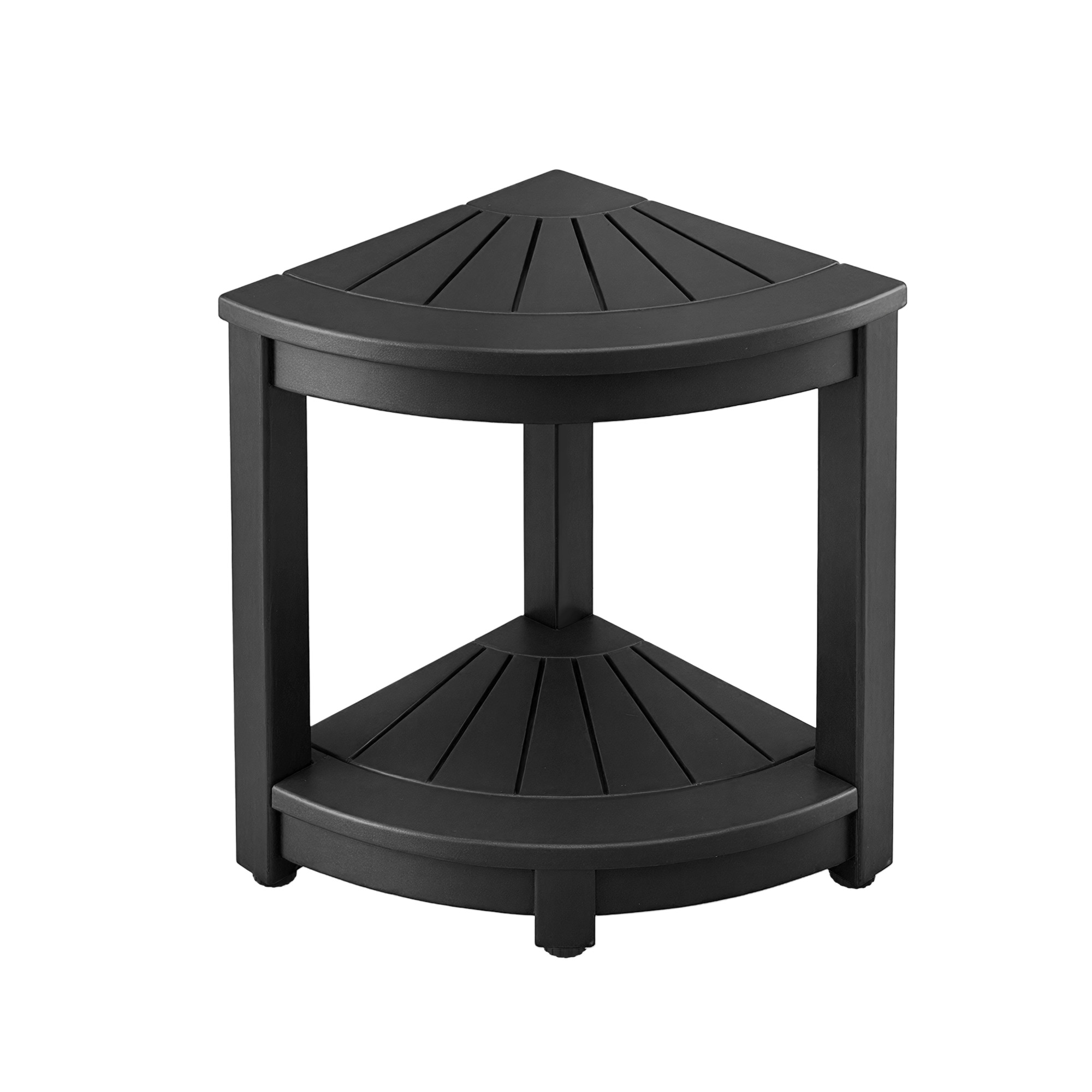 Gardeon Outdoor Coffee Side Table HDPE Desk Corner Shower Stool Bench Seat with Storage Shelf Black - Image 3