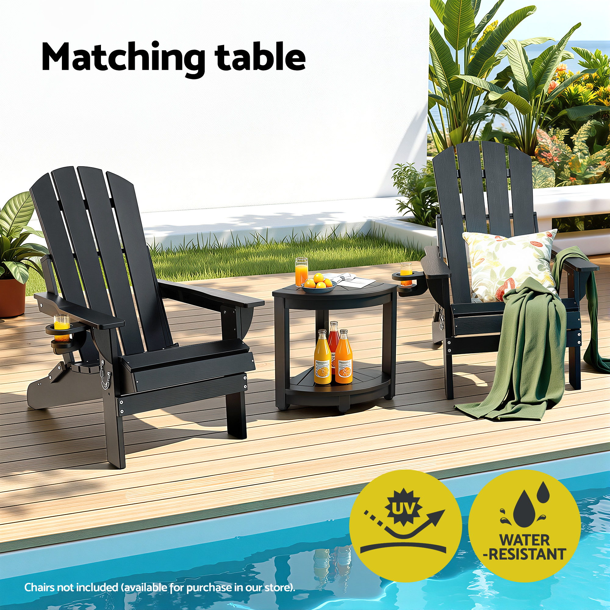 Gardeon Outdoor Coffee Side Table HDPE Desk Corner Shower Stool Bench Seat with Storage Shelf Black - Image 4