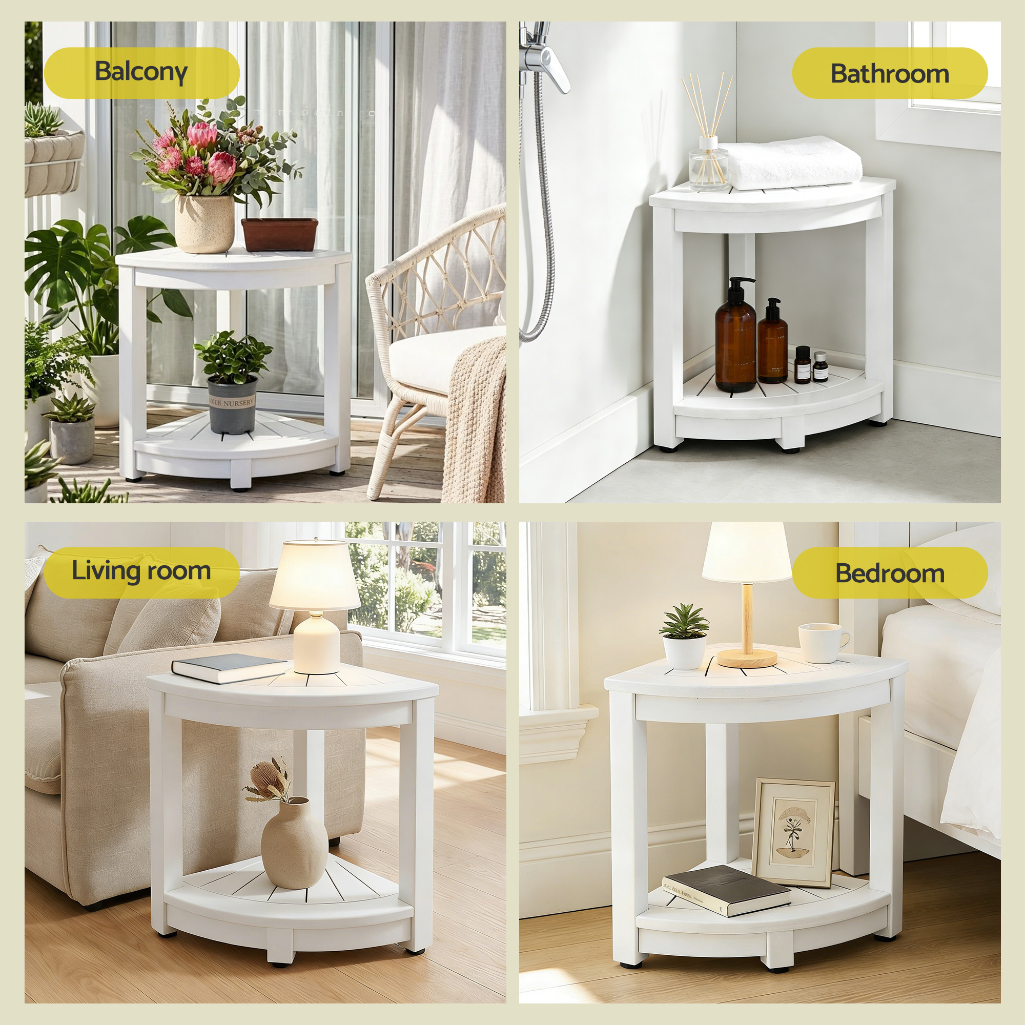 Gardeon Outdoor Coffee Side Table HDPE Desk Corner Shower Stool Bench Seat with Storage Shelf White - Image 6