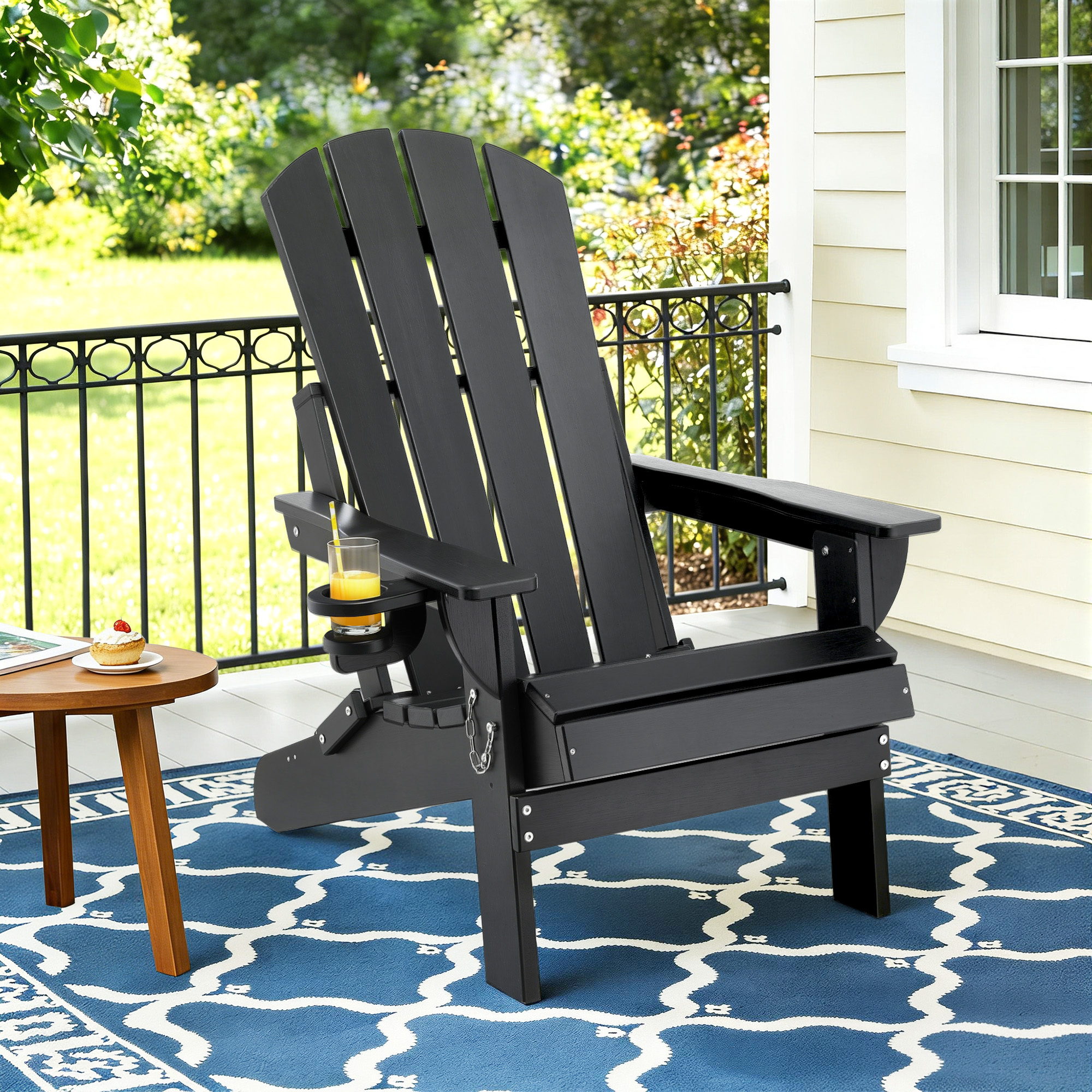 Gardeon Outdoor Chairs Folding Adirondack Beach Chair HDPE Sun Lounge Patio Furniture Garden Black - Image 1