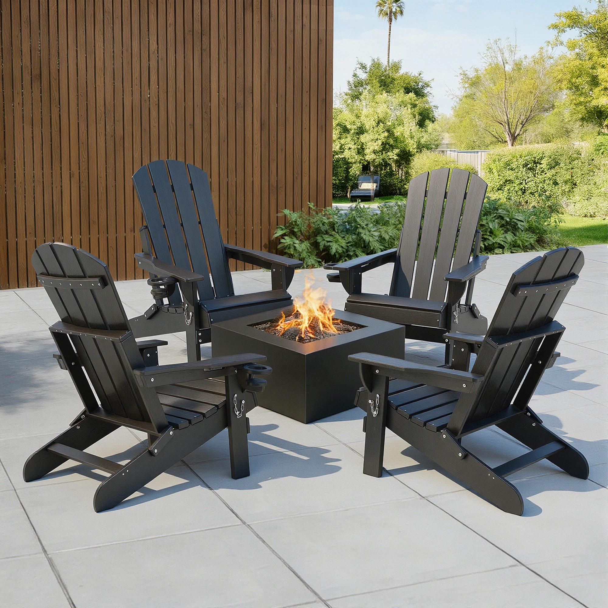 Gardeon Outdoor Chairs Folding Adirondack Beach Chair HDPE Sun Lounge Patio Furniture Garden Black - Image 8