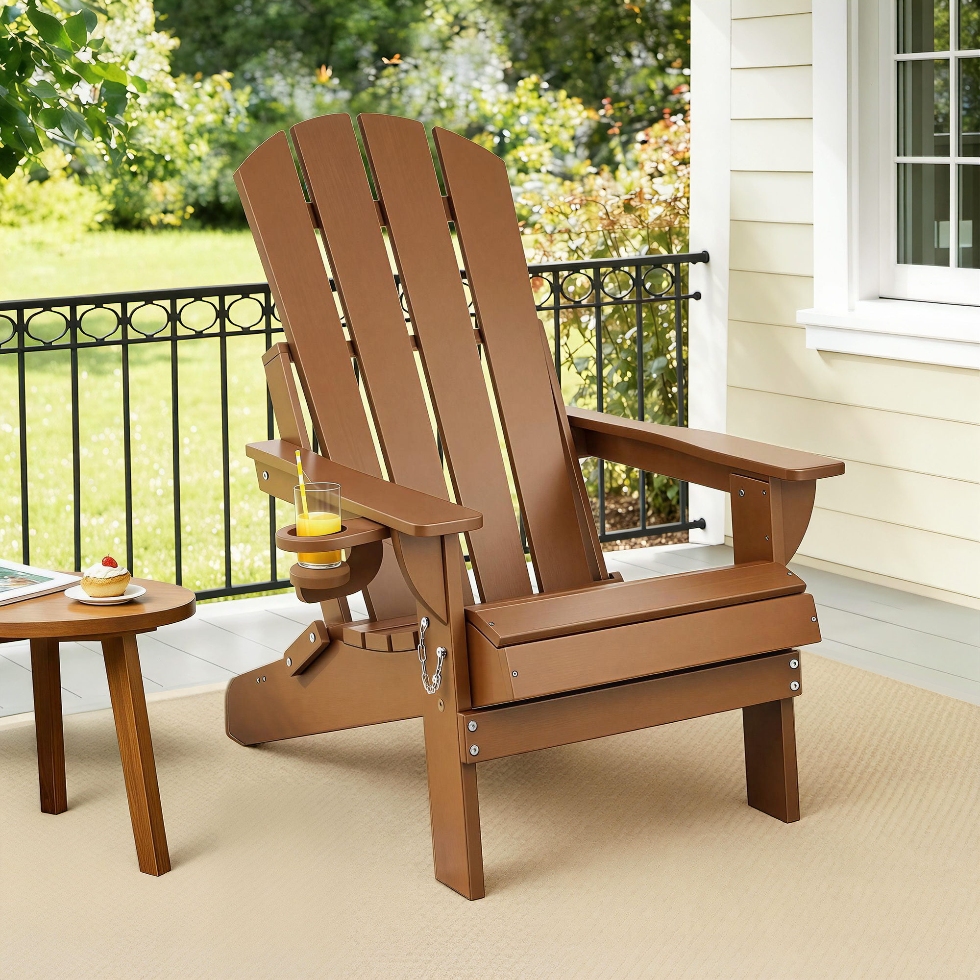Gardeon Outdoor Chairs Folding Adirondack Beach Chair HDPE Sun Lounge Patio Furniture Garden Brown - Image 1
