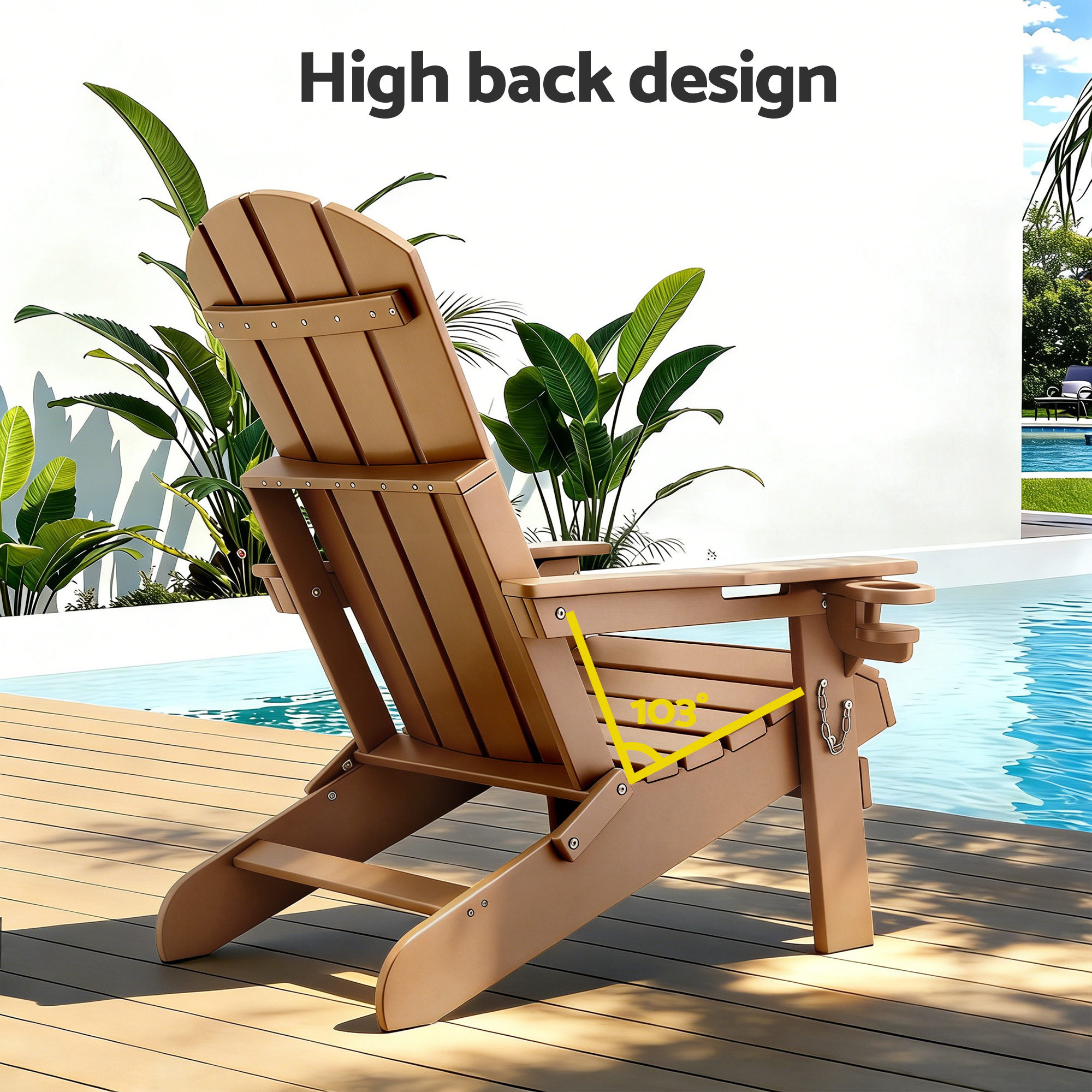 Gardeon Outdoor Chairs Folding Adirondack Beach Chair HDPE Sun Lounge Patio Furniture Garden Brown - Image 7