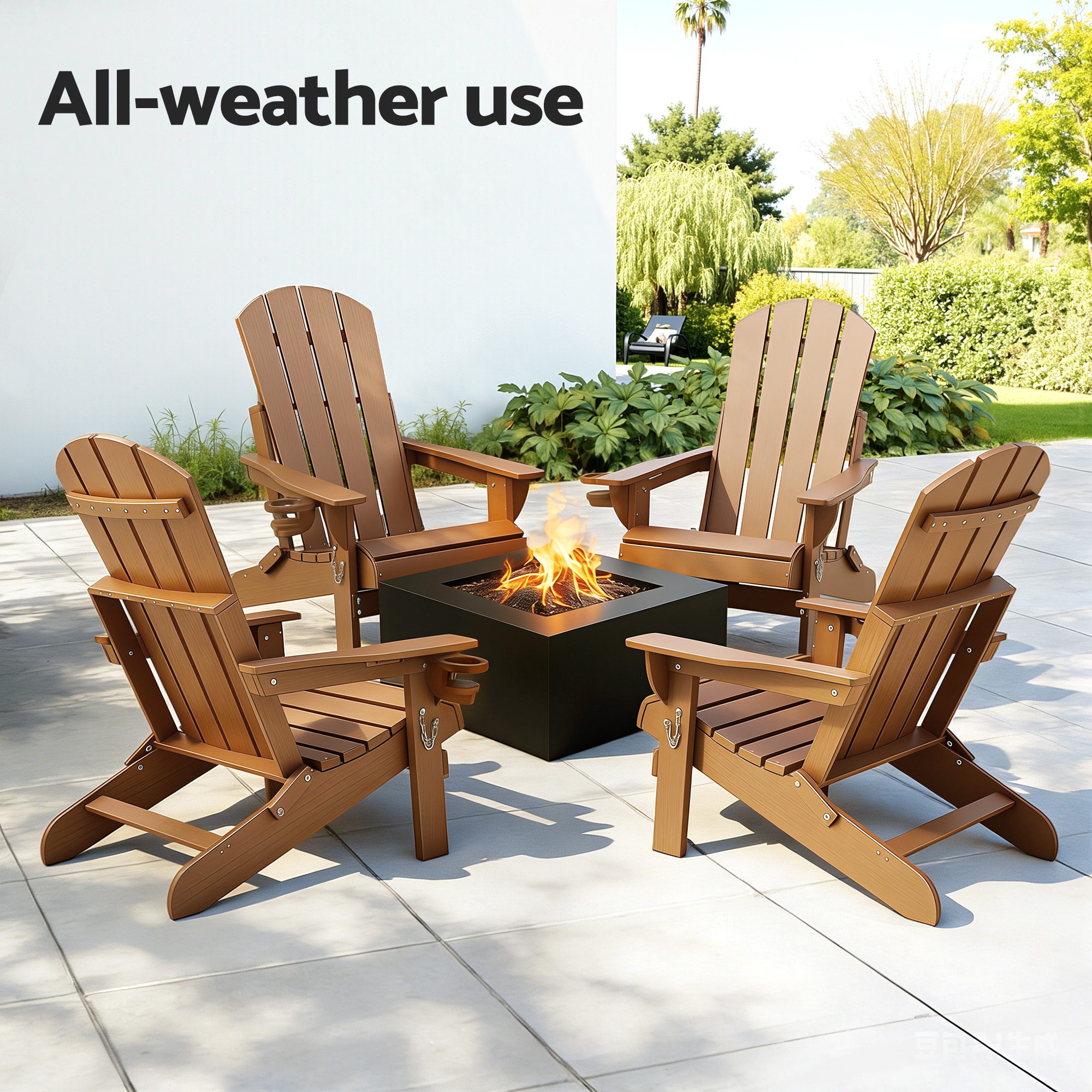 Gardeon Outdoor Chairs Folding Adirondack Beach Chair HDPE Sun Lounge Patio Furniture Garden Brown - Image 8