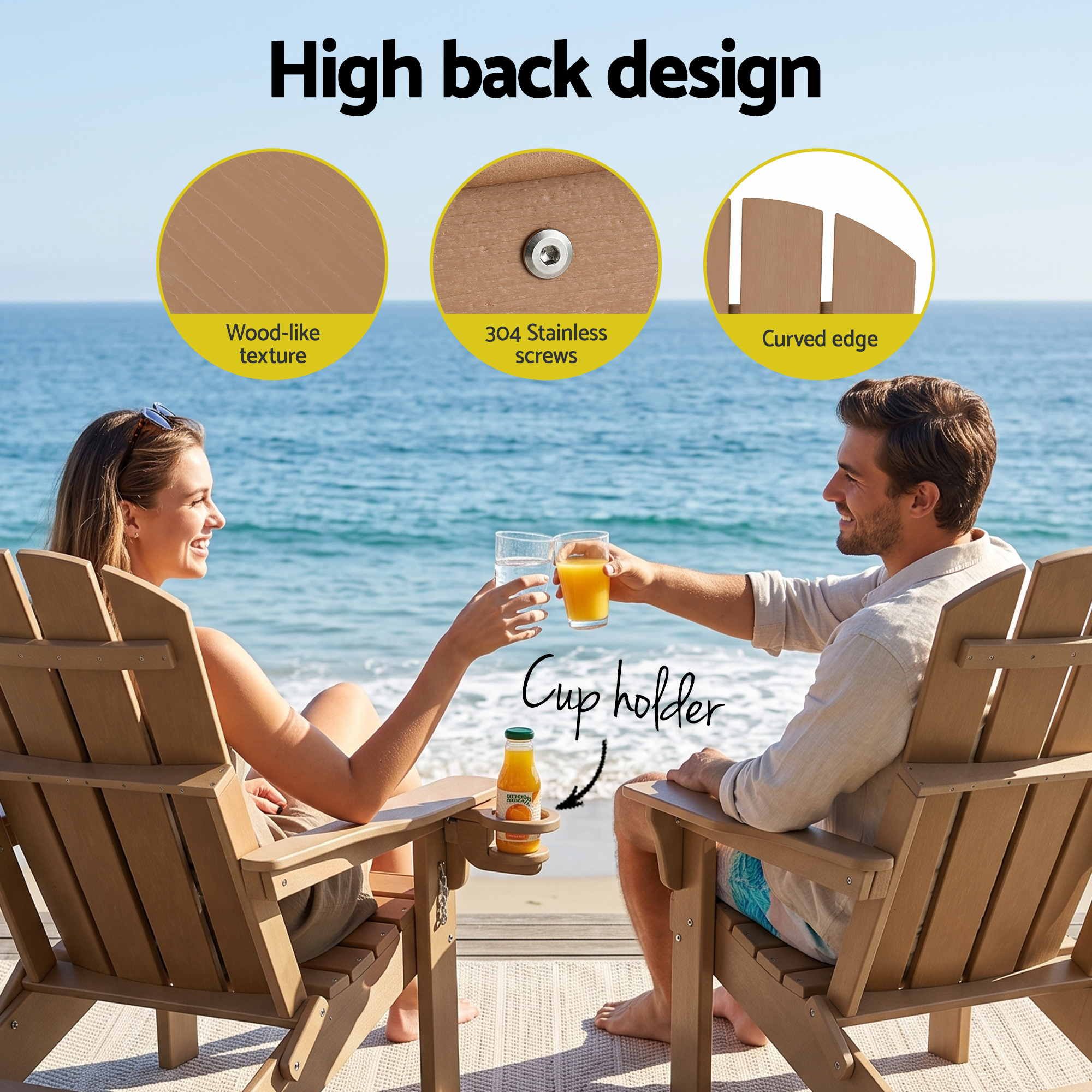 Gardeon Folding Sun Lounger Adirondack Chair Outdoor Lounge Setting HDPE Recliner Footrest Khaki - Image 7