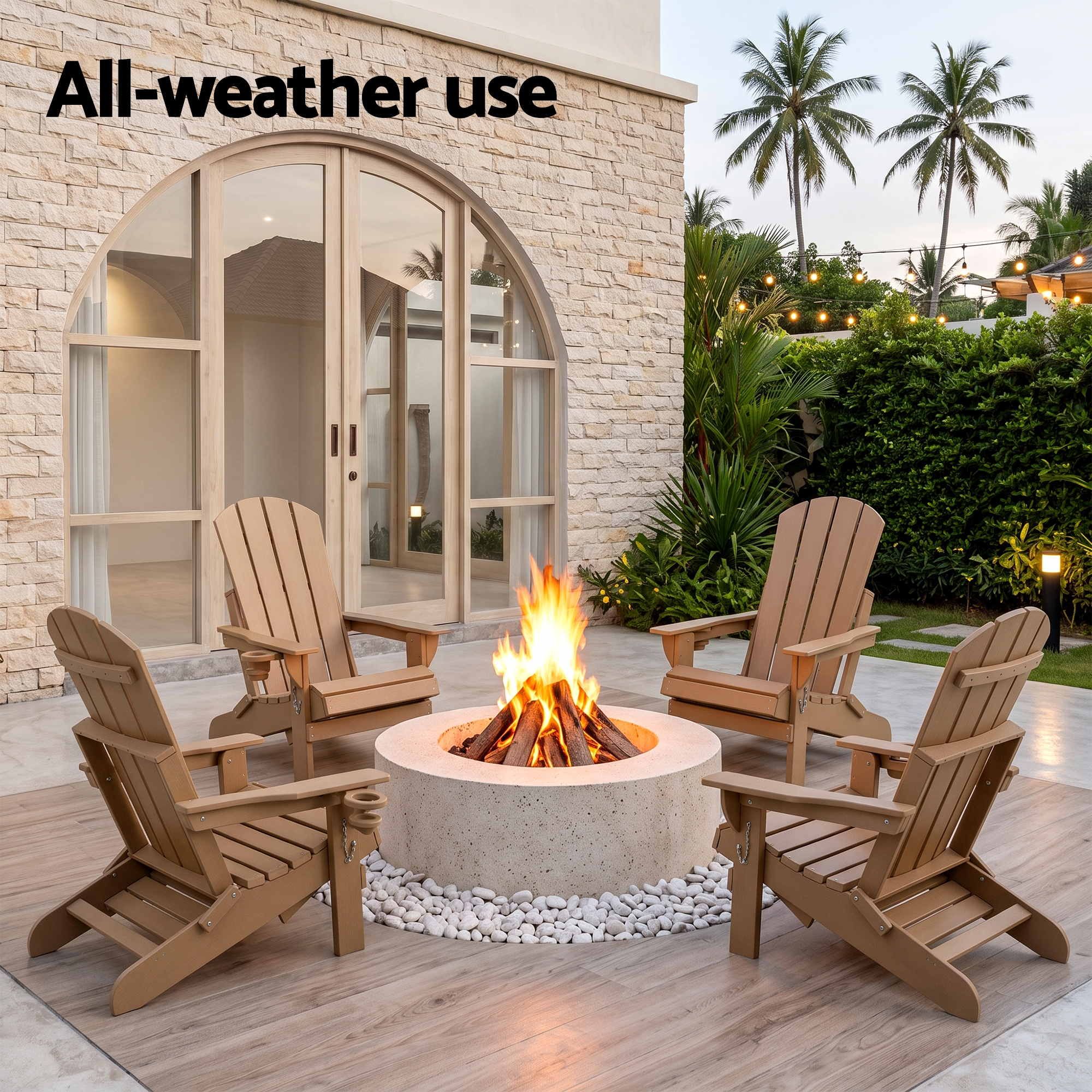 Gardeon Folding Sun Lounger Adirondack Chair Outdoor Lounge Setting HDPE Recliner Footrest Khaki - Image 8