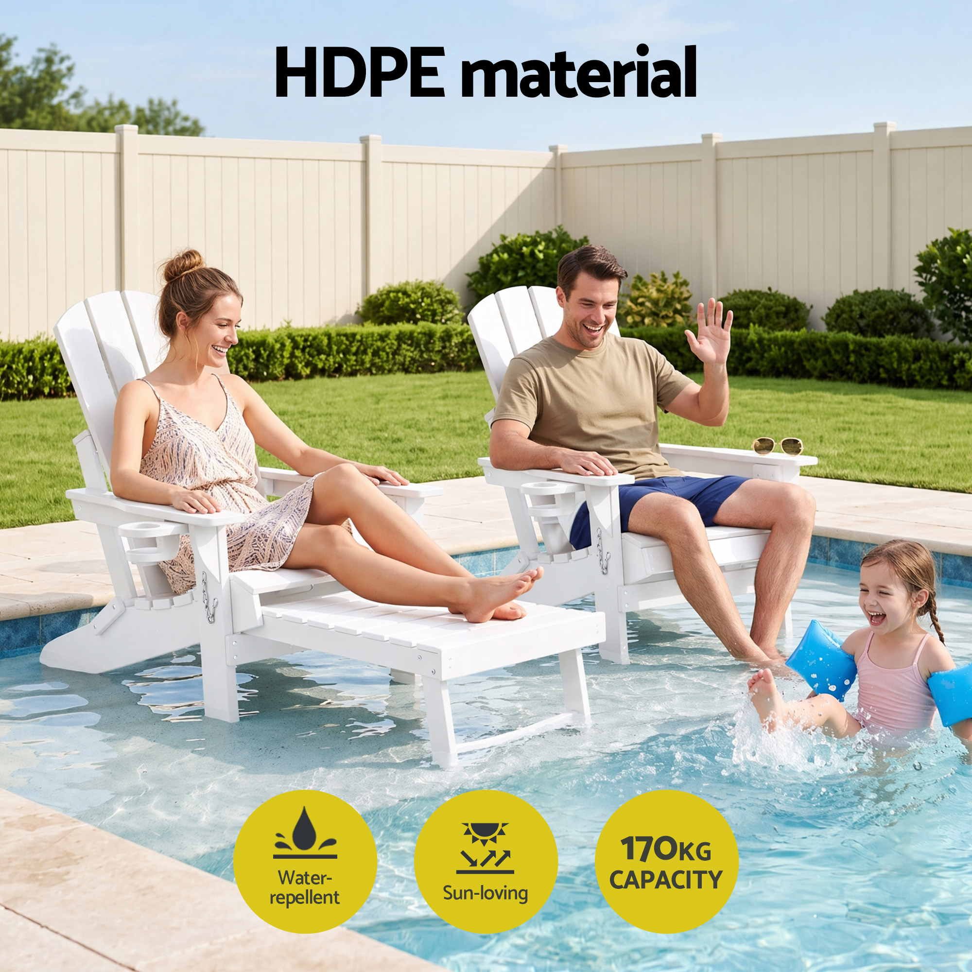 Gardeon Folding Sun Lounger Adirondack Chair Outdoor Lounge Setting HDPE Recliner Footrest White - Image 5