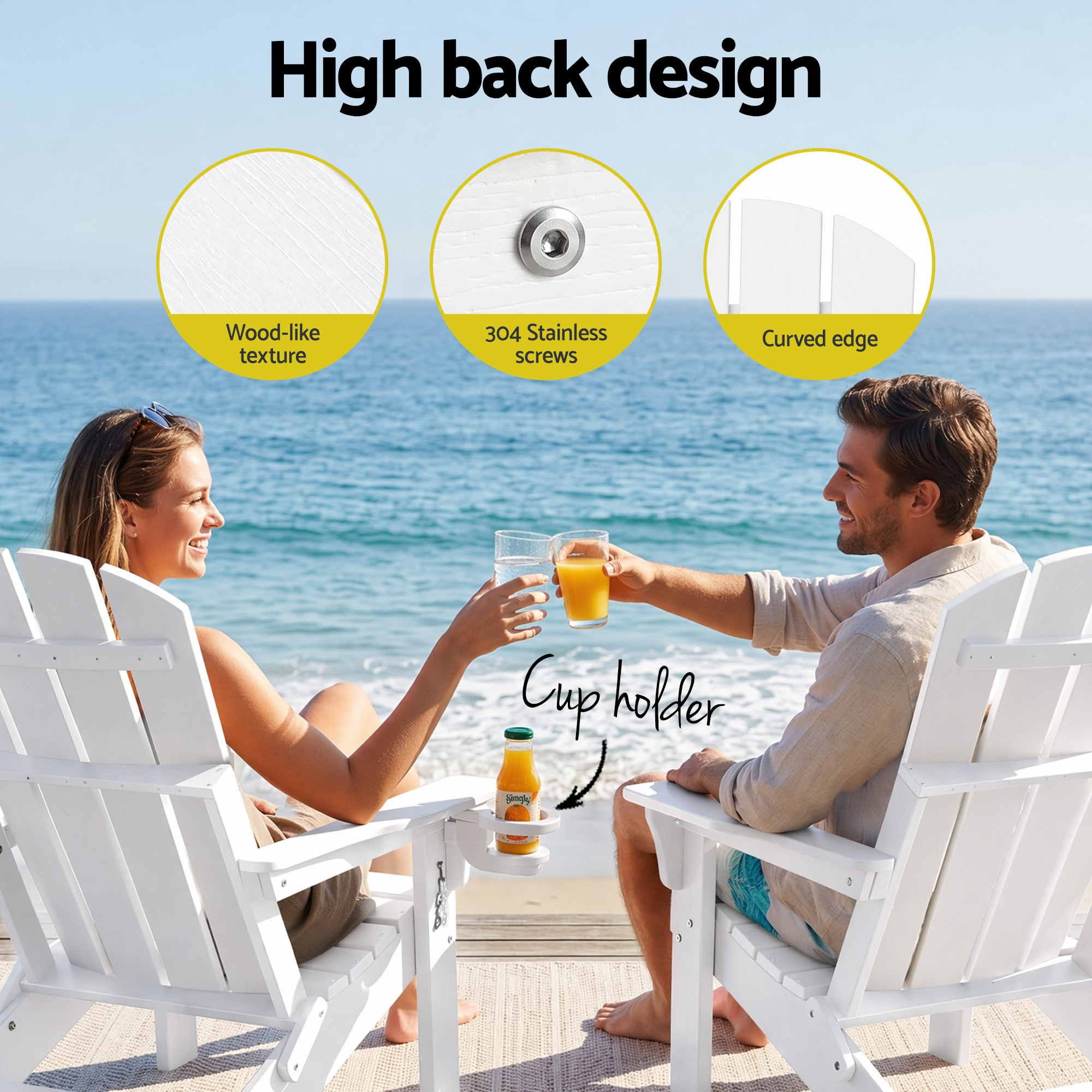 Gardeon Folding Sun Lounger Adirondack Chair Outdoor Lounge Setting HDPE Recliner Footrest White - Image 7