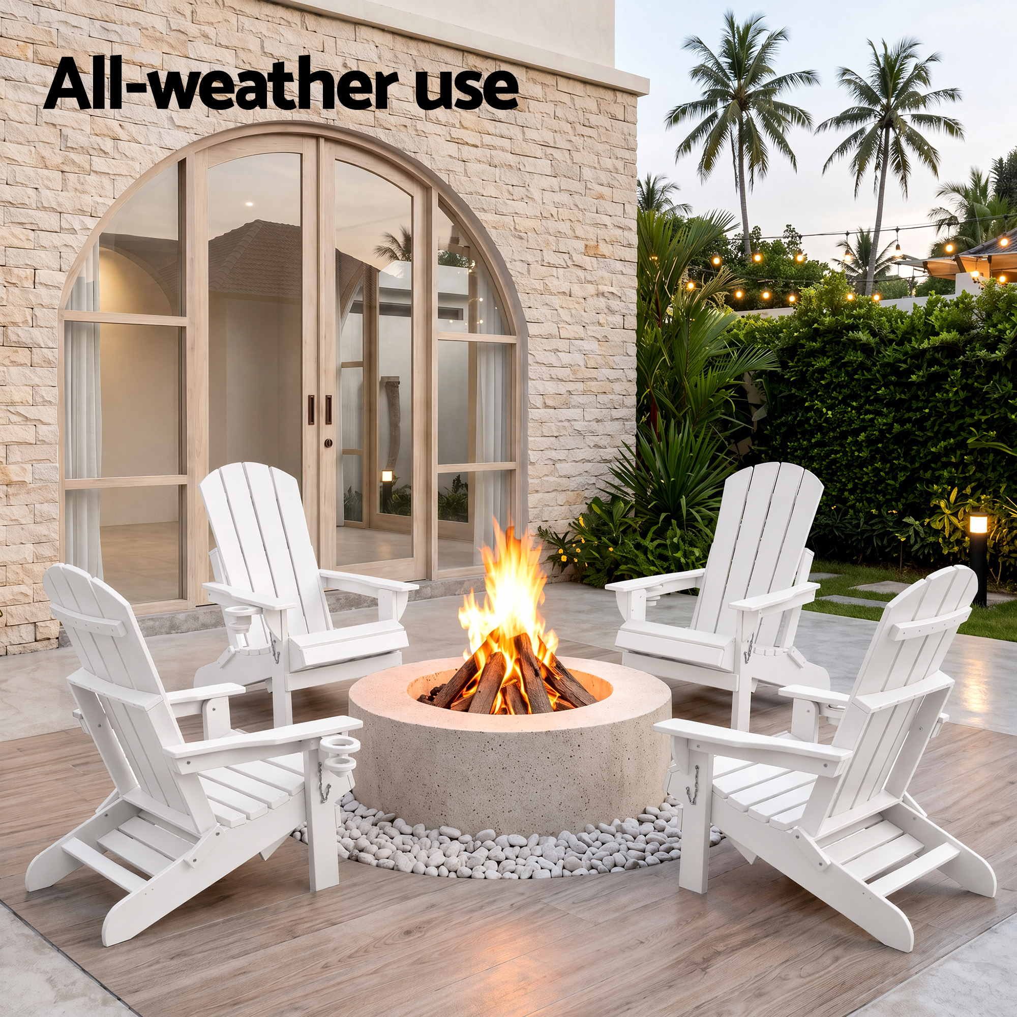 Gardeon Folding Sun Lounger Adirondack Chair Outdoor Lounge Setting HDPE Recliner Footrest White - Image 8