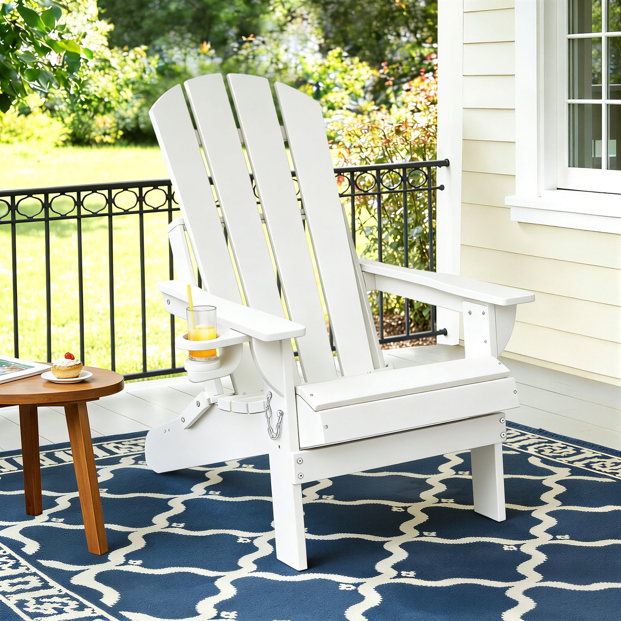 Gardeon Outdoor Chairs Folding Adirondack Beach Chair HDPE Sun Lounge Patio Furniture Garden White - Image 1