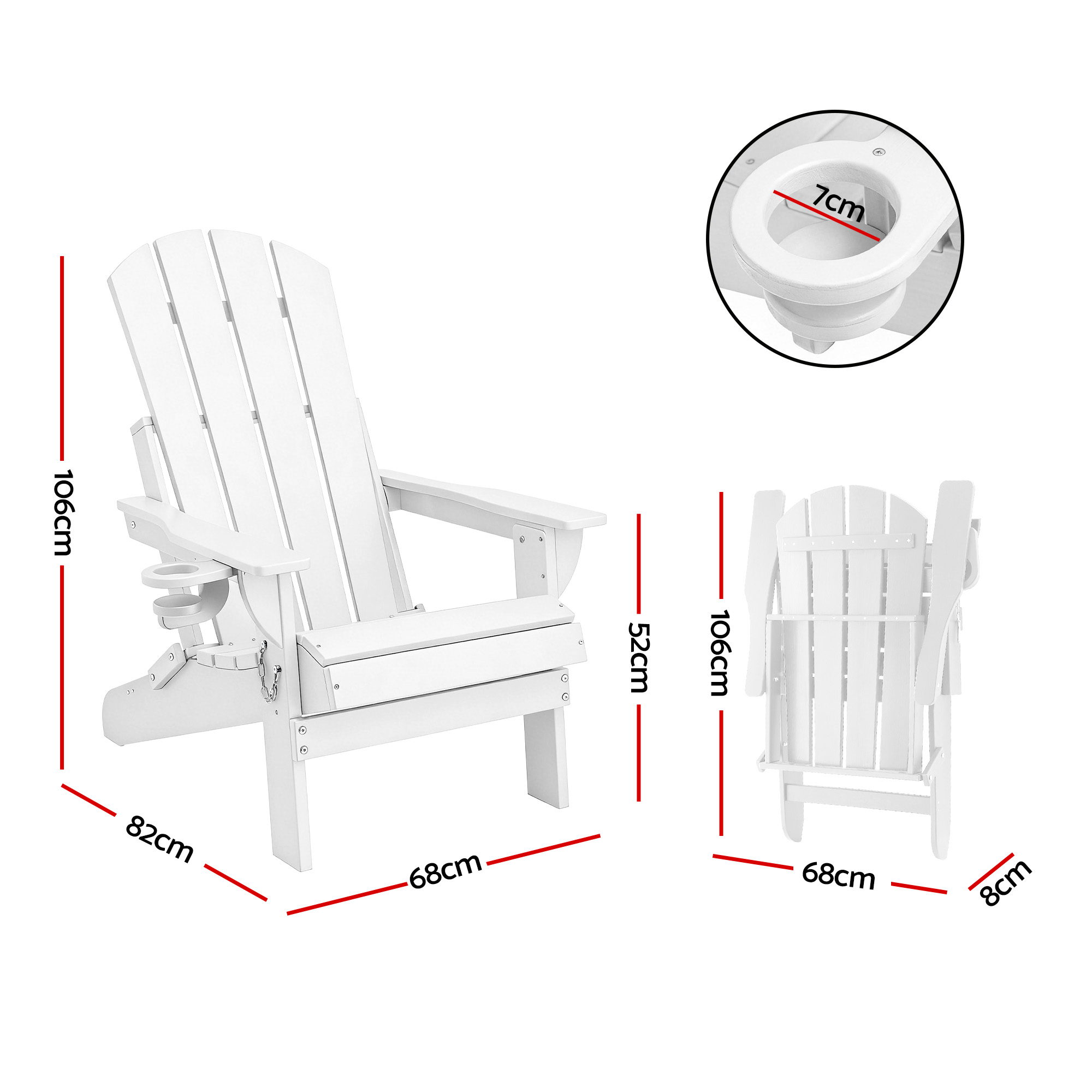 Gardeon Outdoor Chairs Folding Adirondack Beach Chair HDPE Sun Lounge Patio Furniture Garden White - Image 2