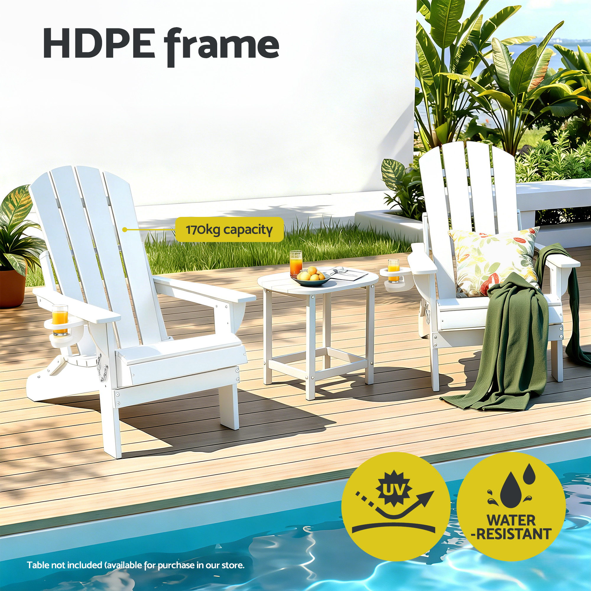 Gardeon Outdoor Chairs Folding Adirondack Beach Chair HDPE Sun Lounge Patio Furniture Garden White - Image 4
