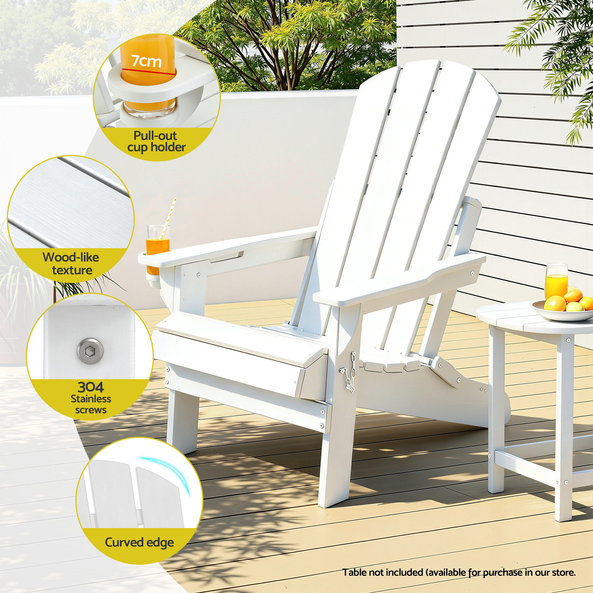 Gardeon Outdoor Chairs Folding Adirondack Beach Chair HDPE Sun Lounge Patio Furniture Garden White - Image 5