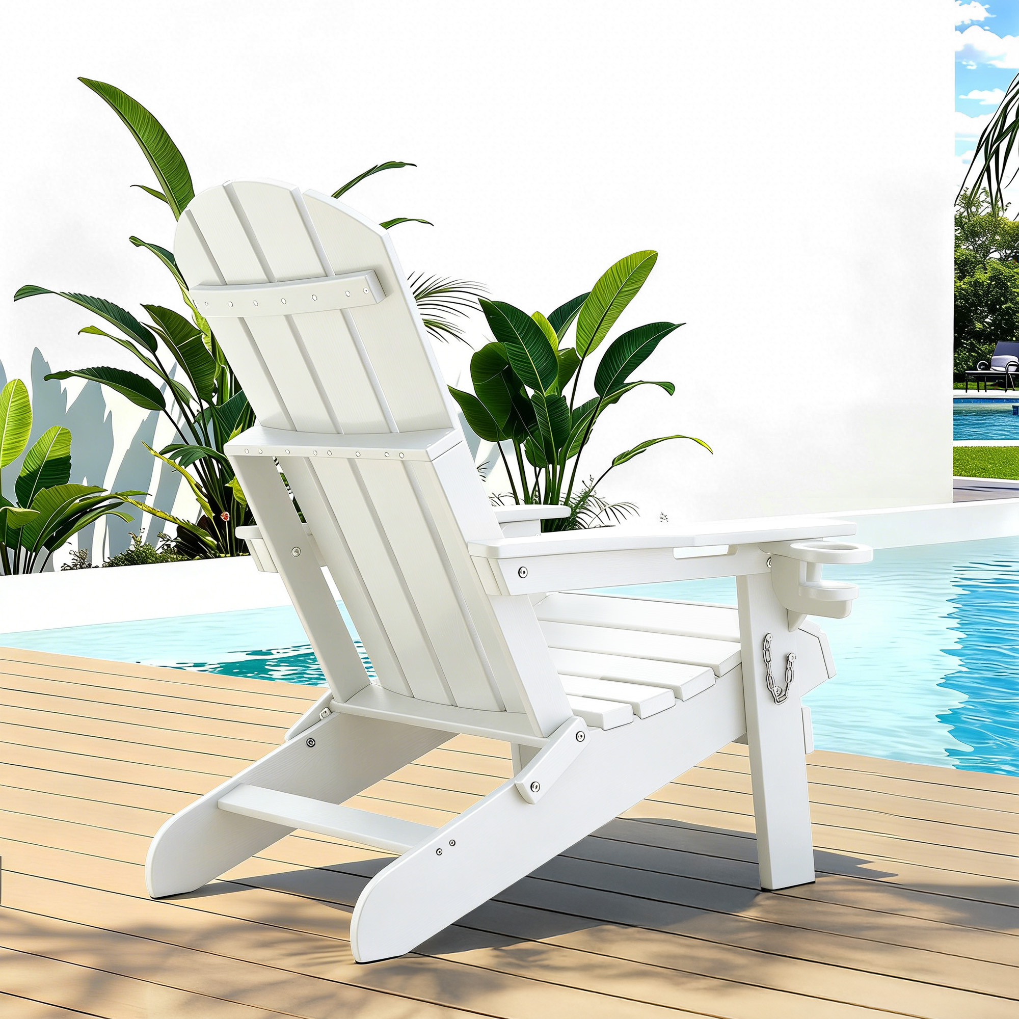 Gardeon Outdoor Chairs Folding Adirondack Beach Chair HDPE Sun Lounge Patio Furniture Garden White - Image 7