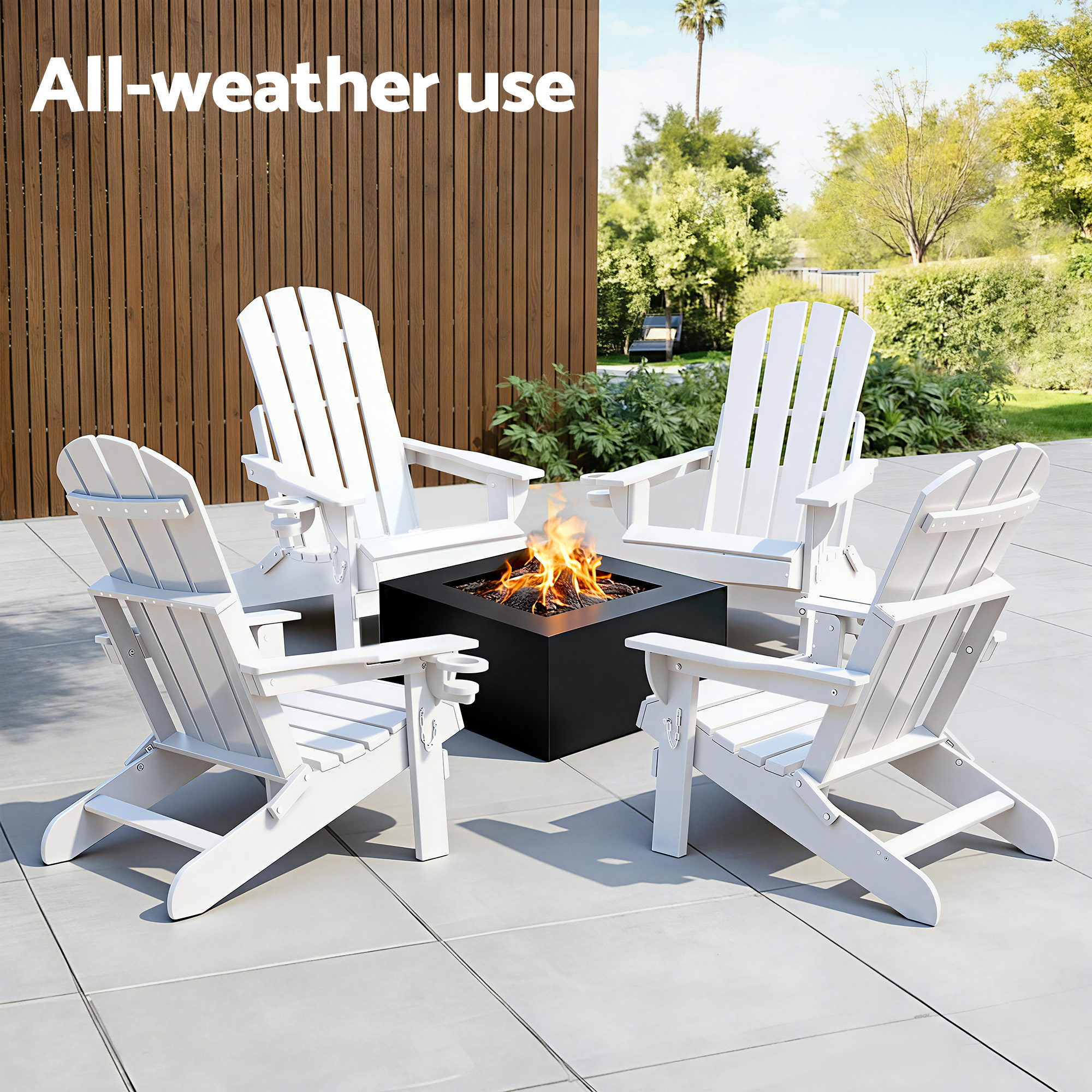Gardeon Outdoor Chairs Folding Adirondack Beach Chair HDPE Sun Lounge Patio Furniture Garden White - Image 8
