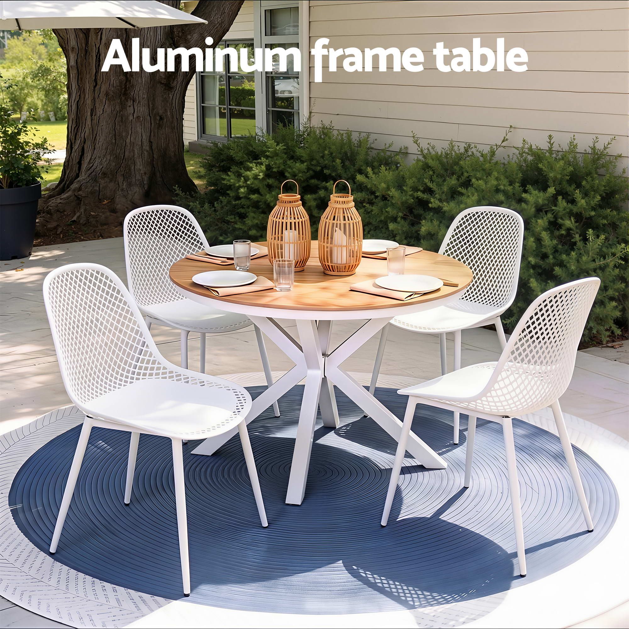 Gardeon 5PCS Outdoor Dining Set Table and Chairs Patio Garden Furniture Lattice - Image 4