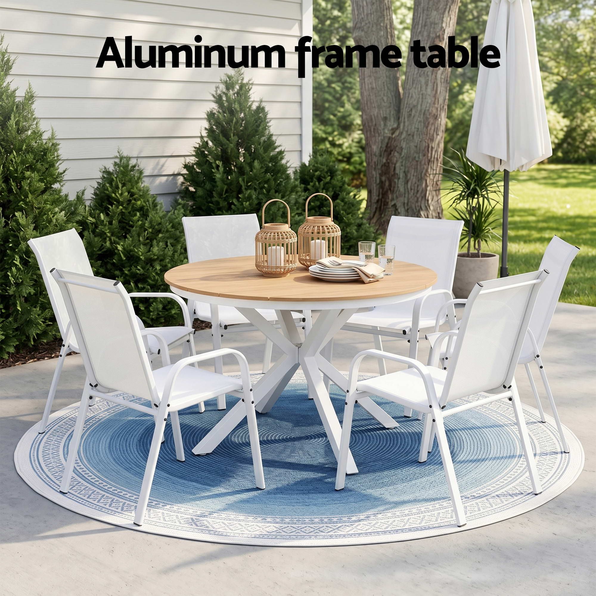 Gardeon 7PCS Outdoor Dining Set Table and Chairs Patio Garden Furniture Steel - Image 4