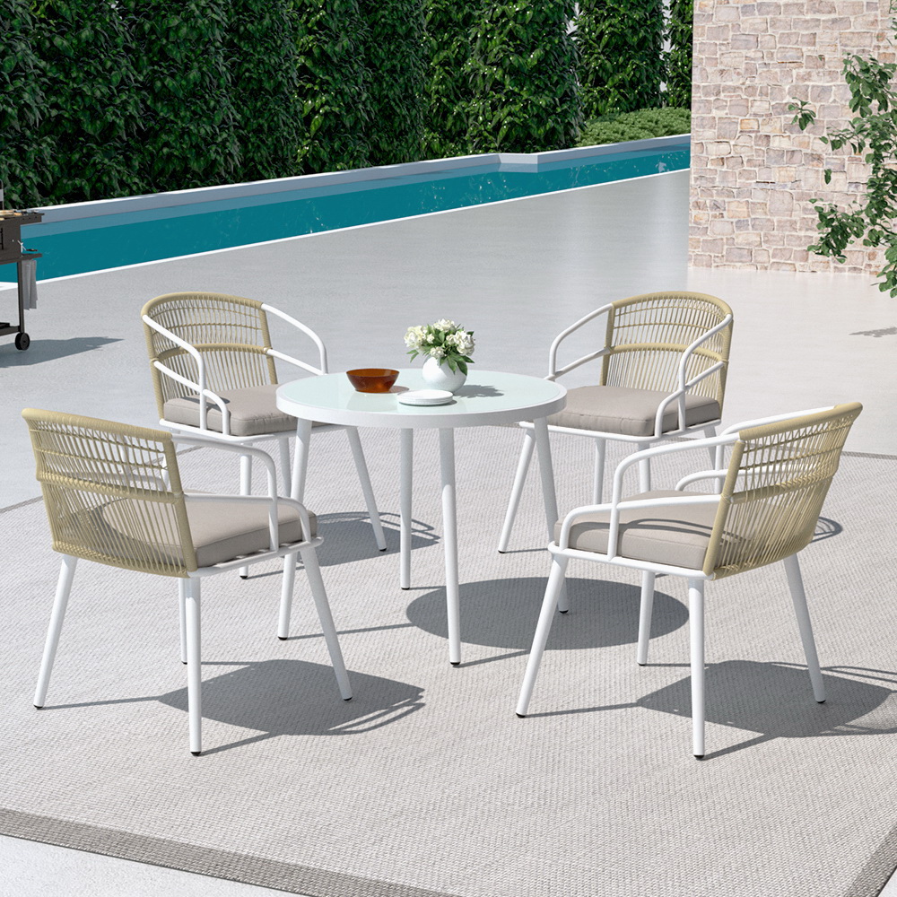 Gardeon Outdoor Dining Set 5 Piece Aluminum Table Chairs Setting White - Image 1