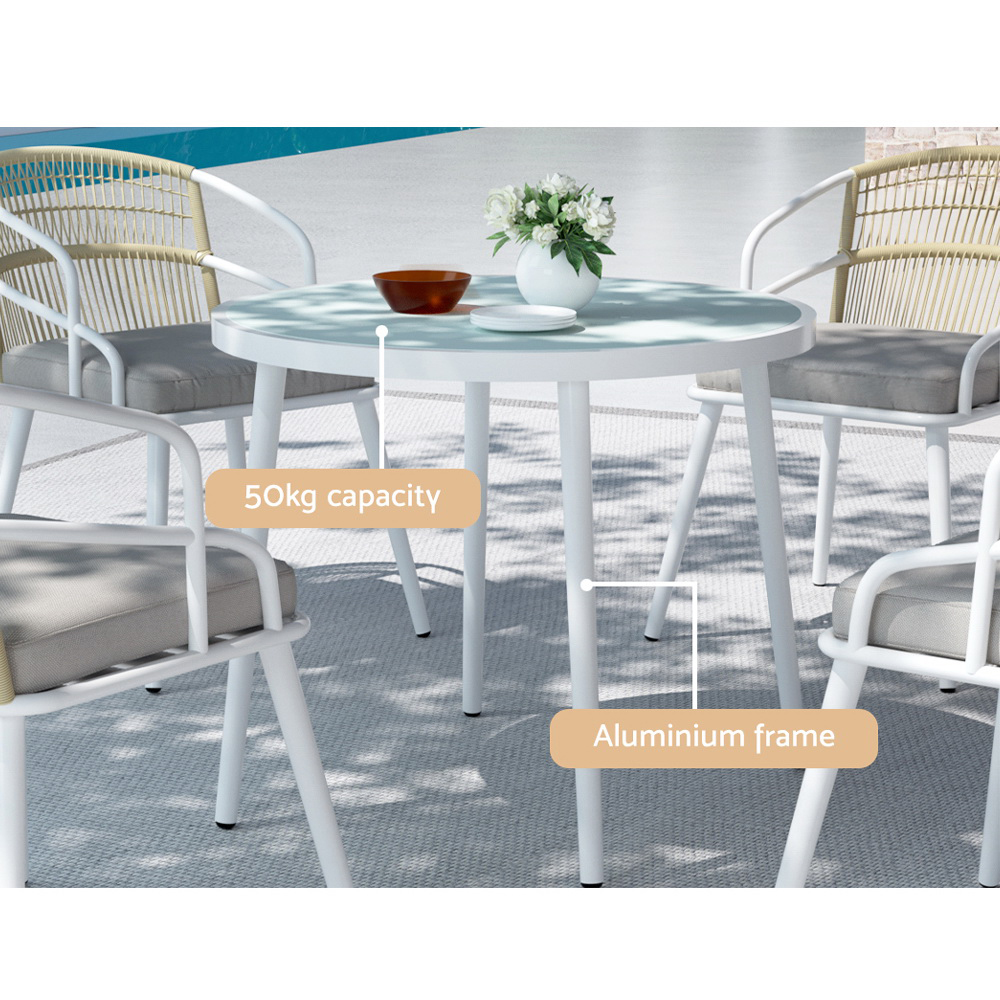 Gardeon Outdoor Dining Set 5 Piece Aluminum Table Chairs Setting White - Image 4