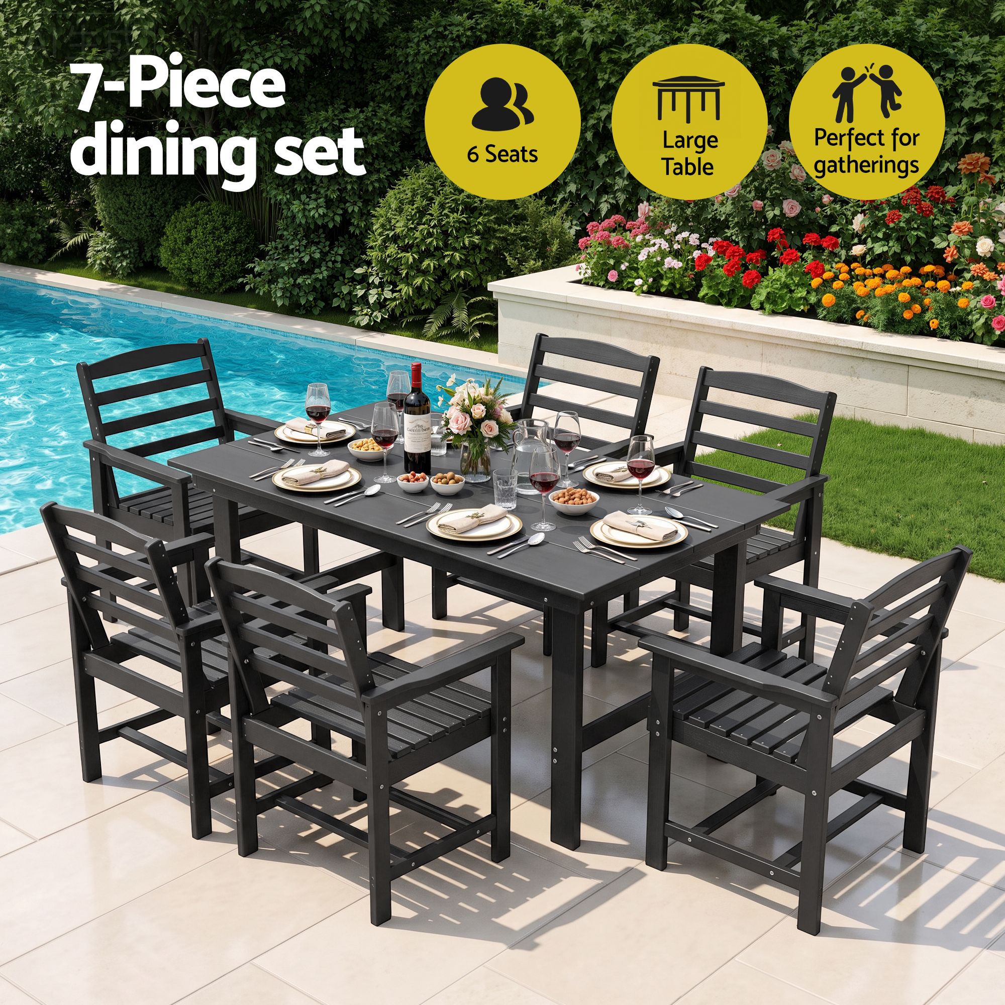 Gardeon 7 Piece Outdoor Dining Set Patio HDPE Table and Chairs Garden Furniture - Image 4