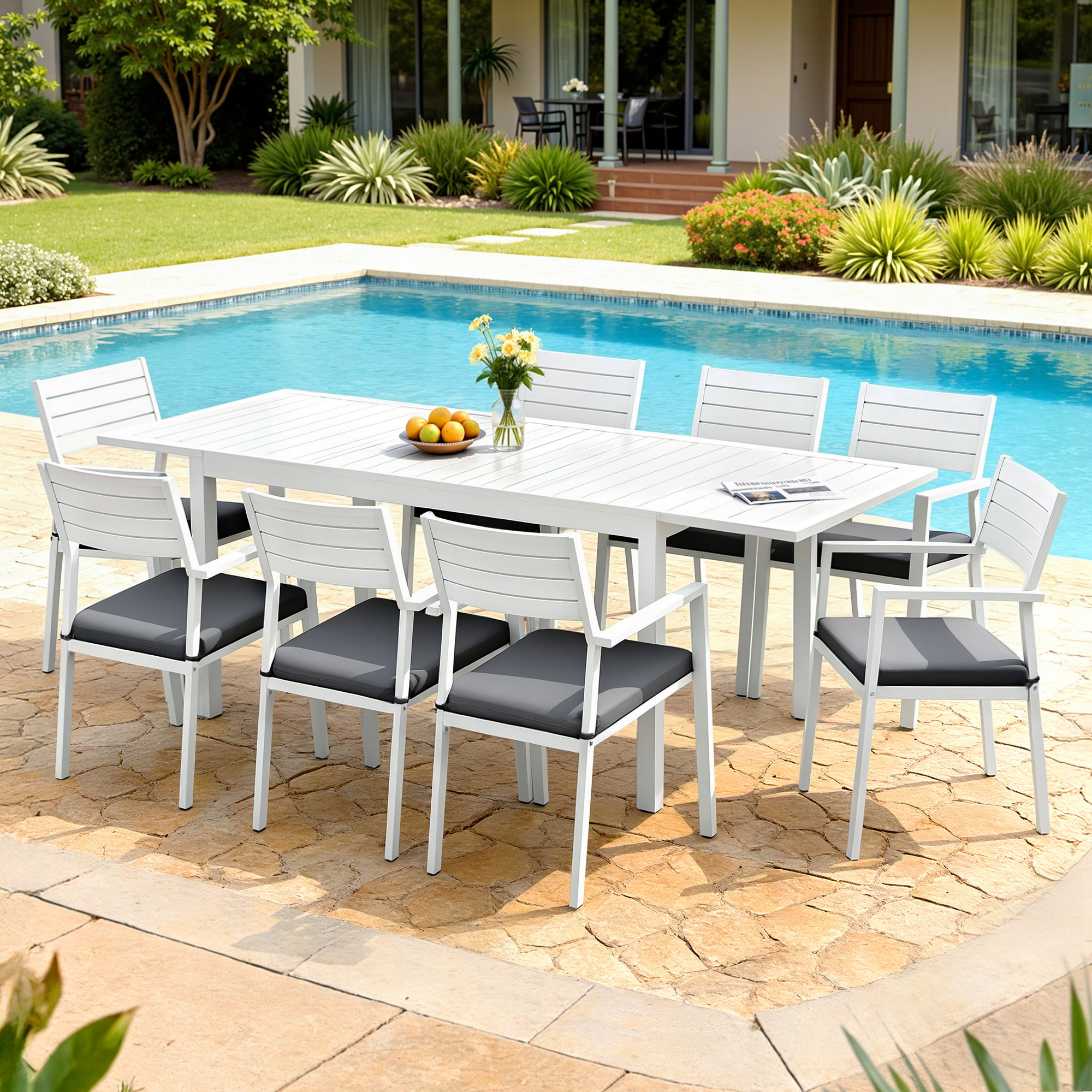 Gardeon Outdoor Dining Set 9PCS Aluminum Extendable Table Chairs Patio Furniture - Image 1