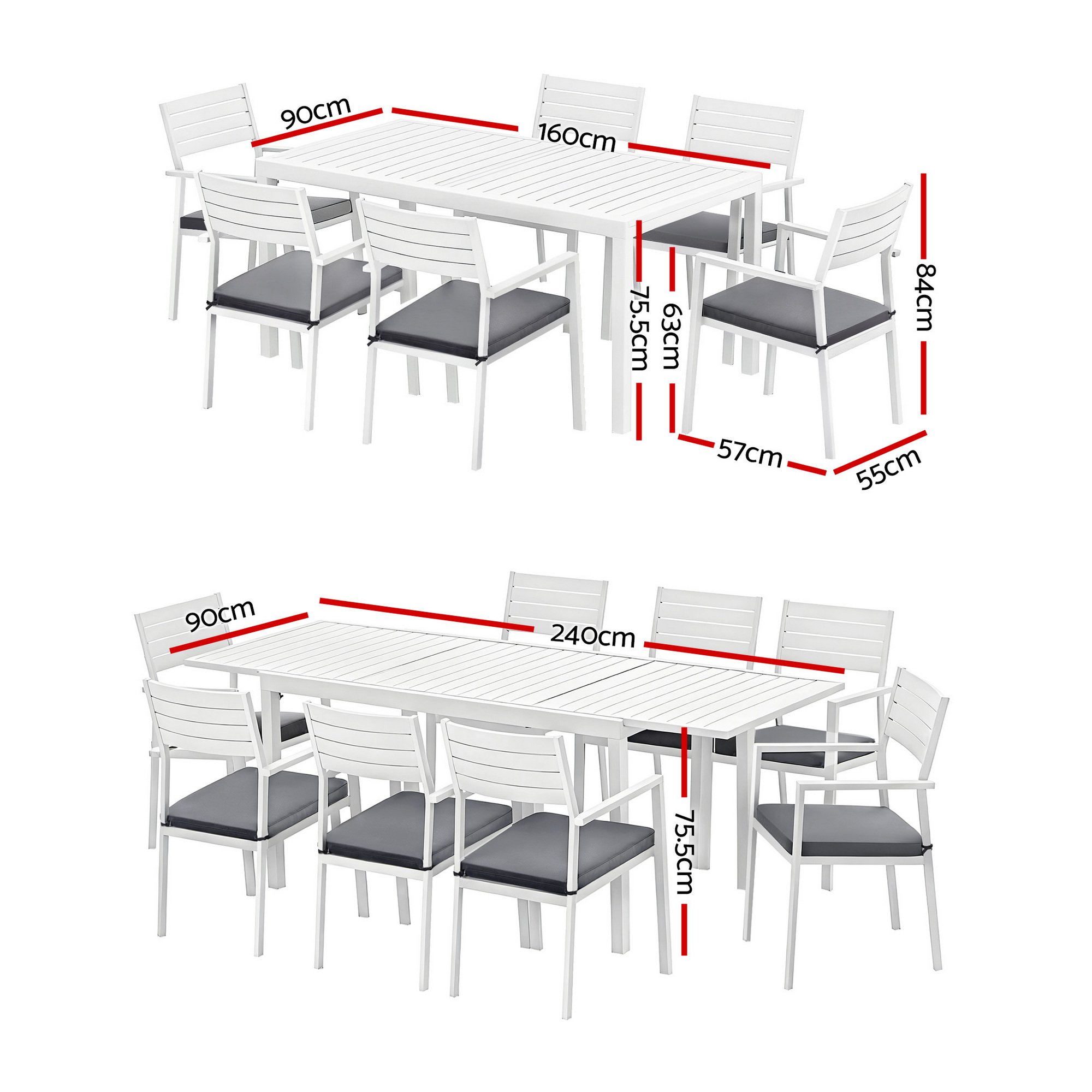 Gardeon Outdoor Dining Set 9PCS Aluminum Extendable Table Chairs Patio Furniture - Image 2