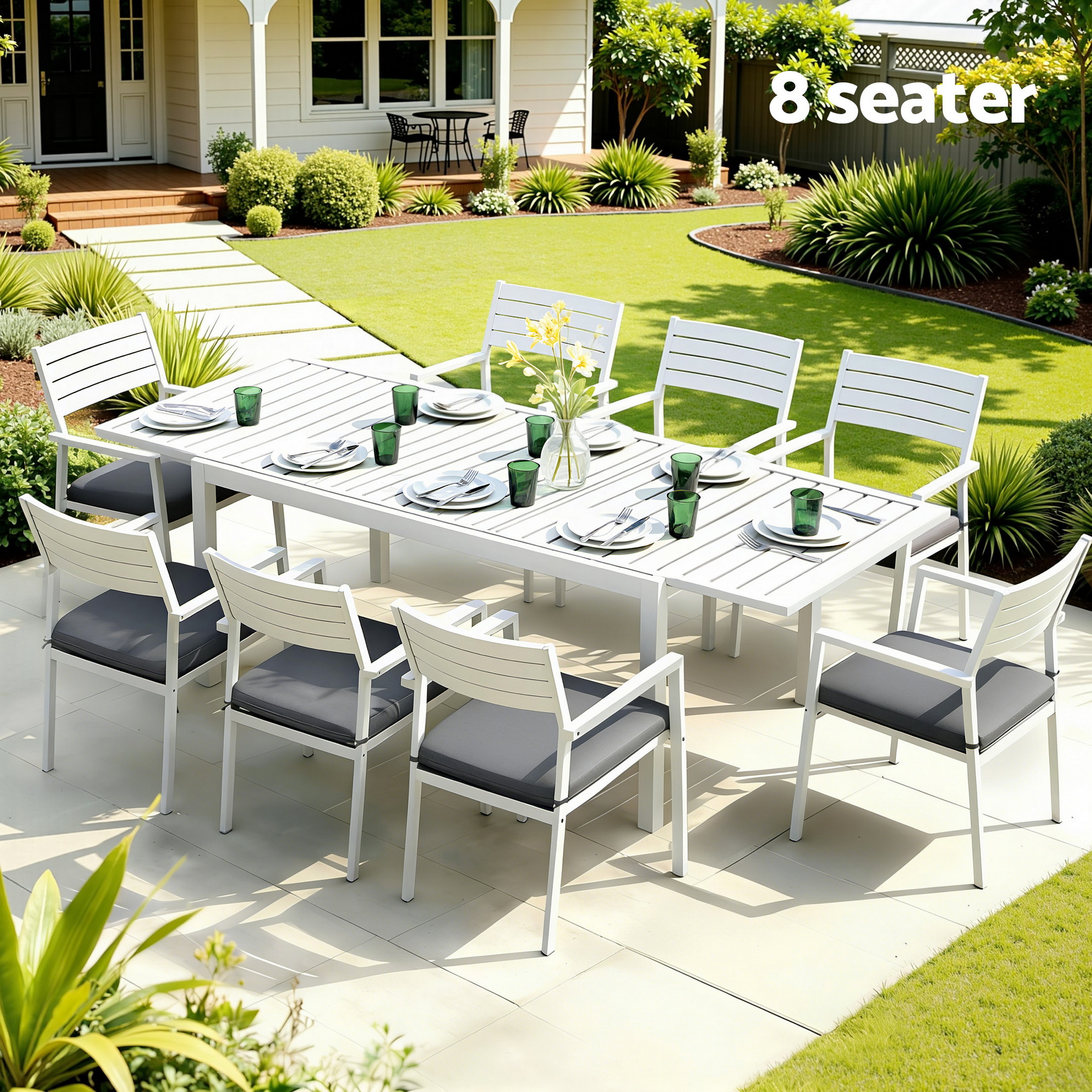 Gardeon Outdoor Dining Set 9PCS Aluminum Extendable Table Chairs Patio Furniture - Image 7