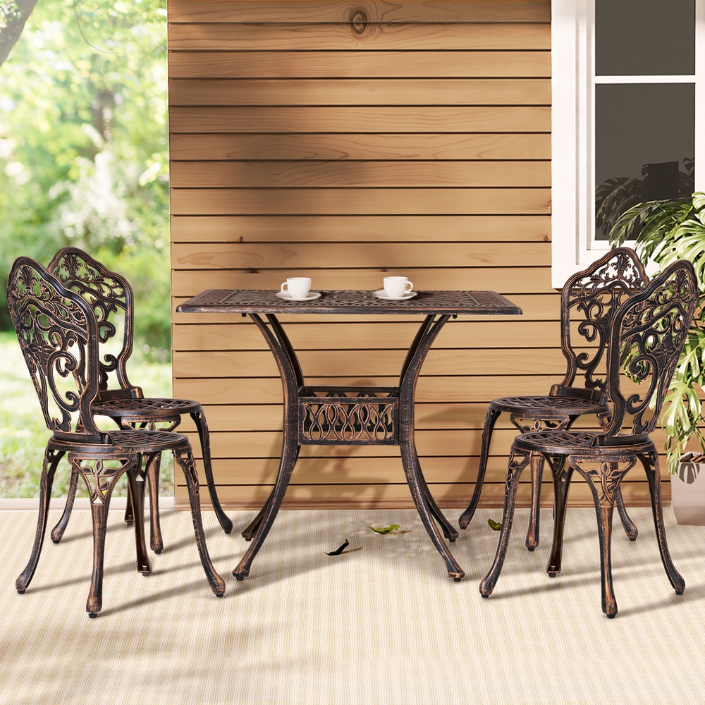 Gardeon Outdoor Dining Set 5 Piece Chairs Table Cast Aluminum Patio Brown - Image 1