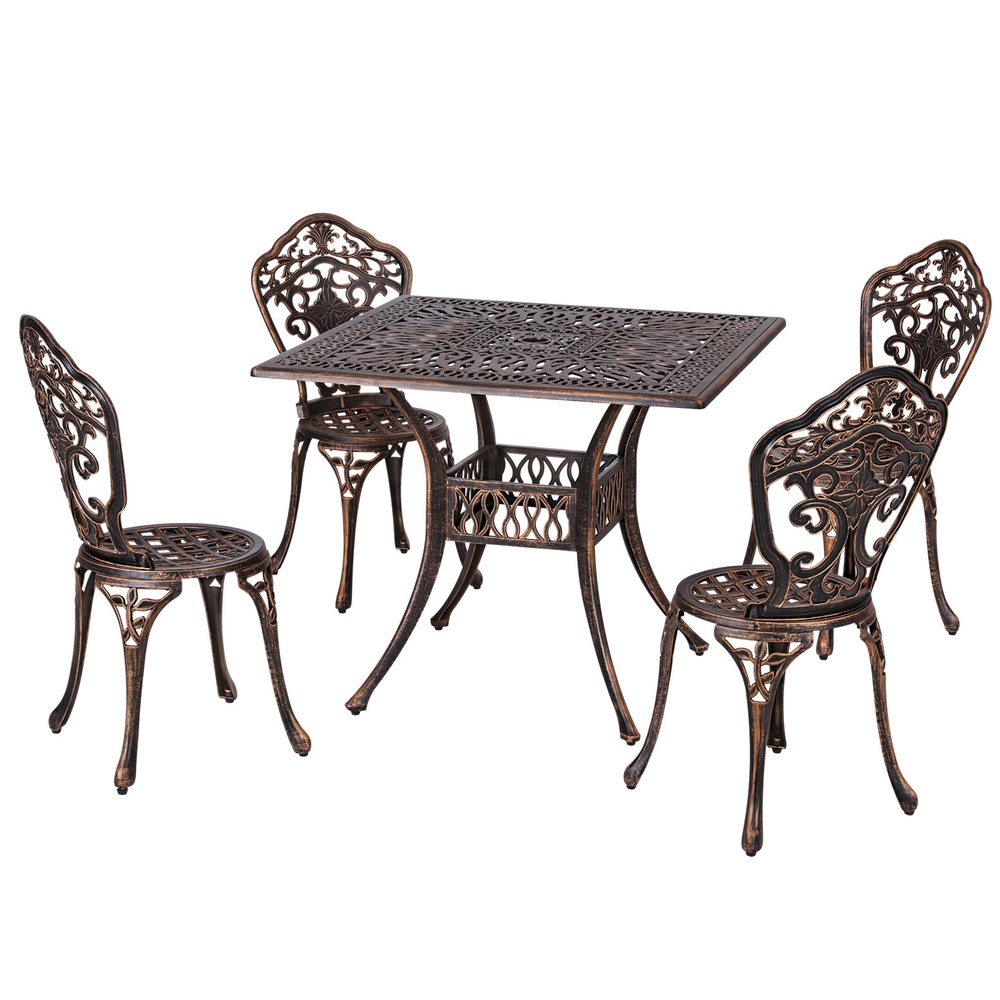 Gardeon Outdoor Dining Set 5 Piece Chairs Table Cast Aluminum Patio Brown - Image 3