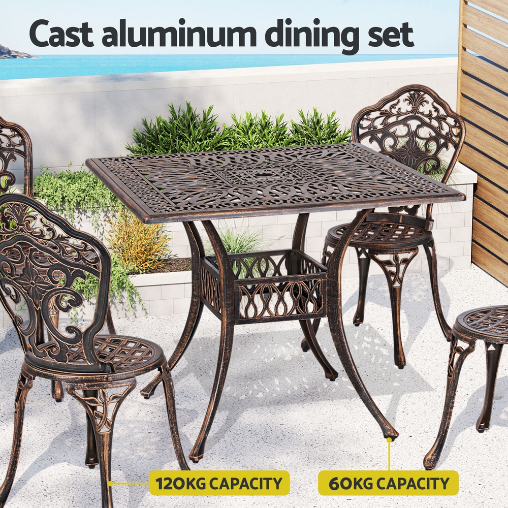 Gardeon Outdoor Dining Set 5 Piece Chairs Table Cast Aluminum Patio Brown - Image 4