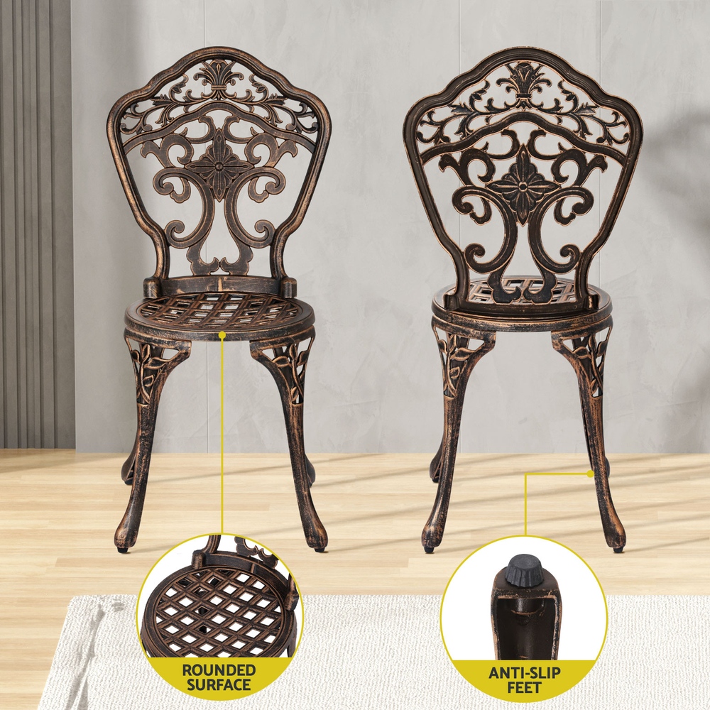 Gardeon Outdoor Dining Set 5 Piece Chairs Table Cast Aluminum Patio Brown - Image 5