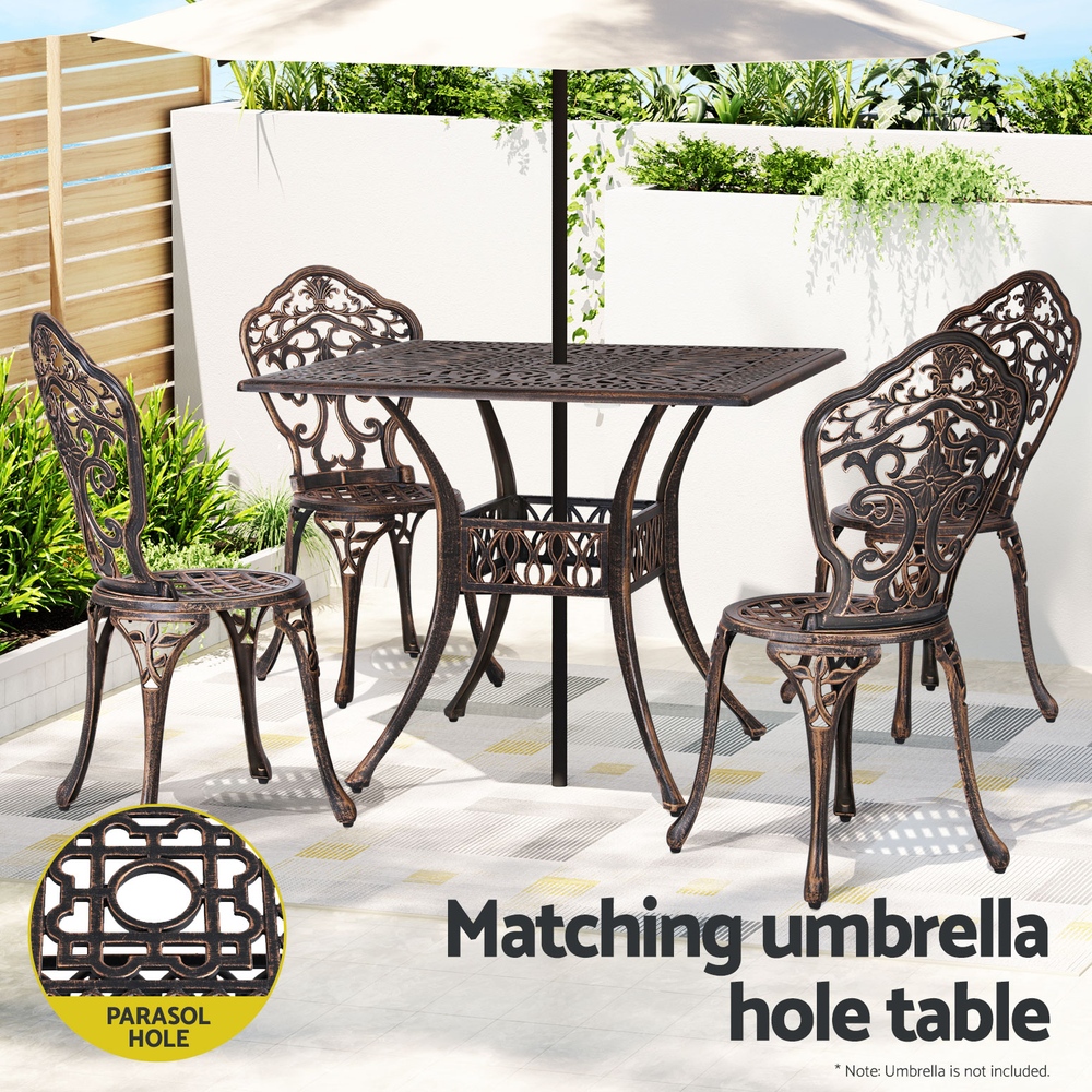 Gardeon Outdoor Dining Set 5 Piece Chairs Table Cast Aluminum Patio Brown - Image 6