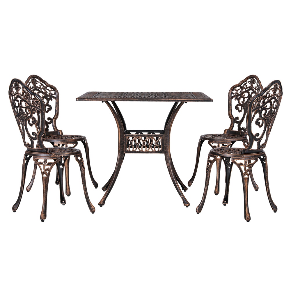 Gardeon Outdoor Dining Set 5 Piece Chairs Table Cast Aluminum Patio Brown - Image 7