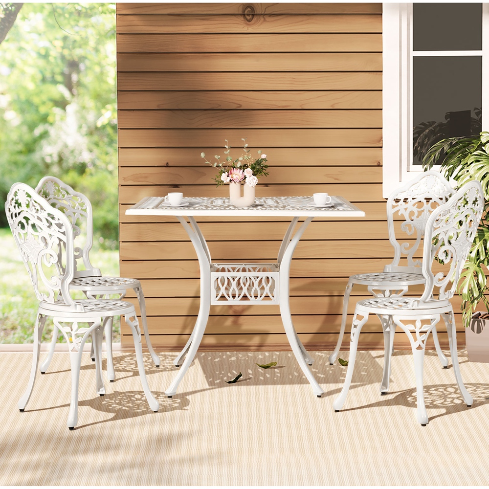 Gardeon Outdoor Dining Set 5 Piece Chairs Table Cast Aluminum Patio White - Image 1