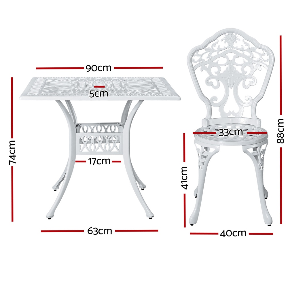 Gardeon Outdoor Dining Set 5 Piece Chairs Table Cast Aluminum Patio White - Image 2