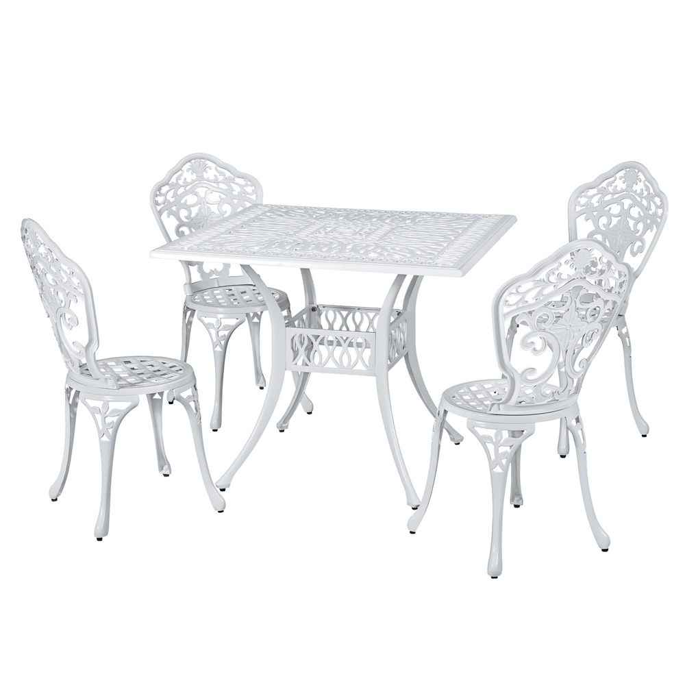 Gardeon Outdoor Dining Set 5 Piece Chairs Table Cast Aluminum Patio White - Image 3