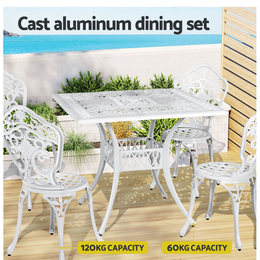Gardeon Outdoor Dining Set 5 Piece Chairs Table Cast Aluminum Patio White - Image 4
