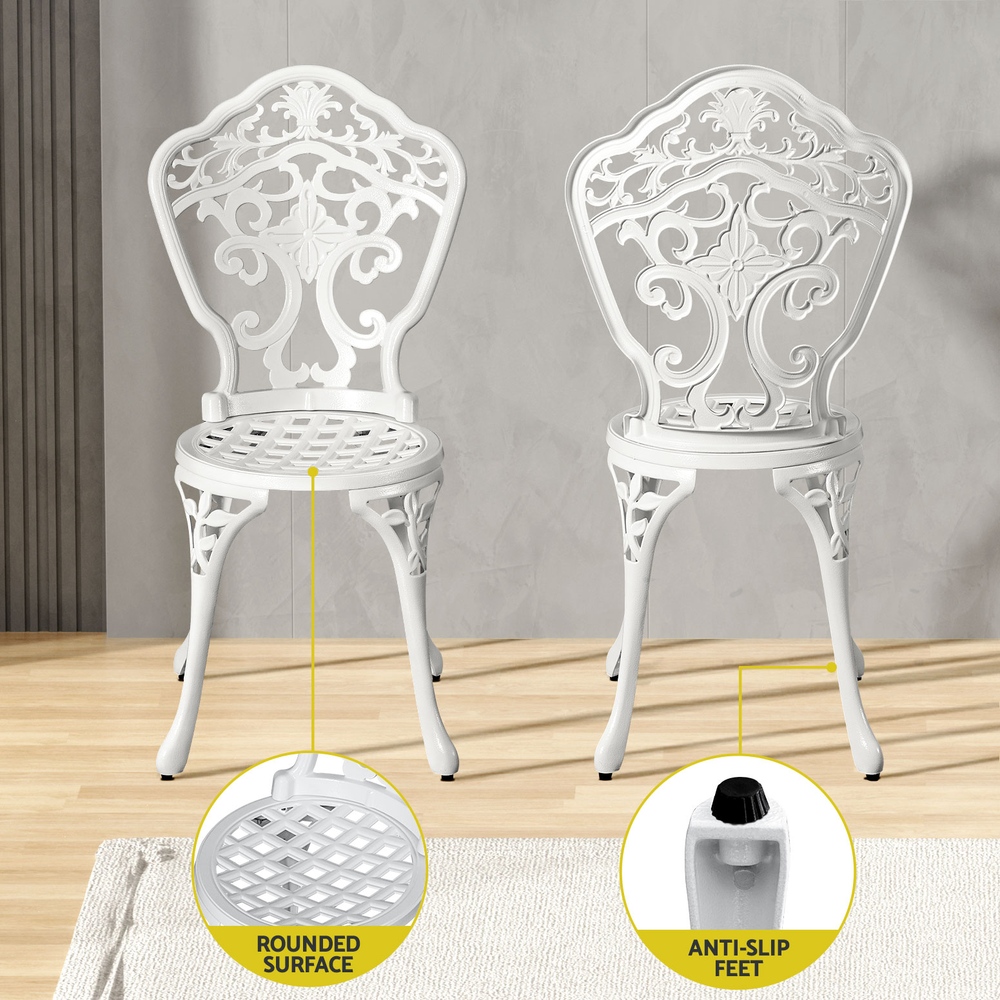 Gardeon Outdoor Dining Set 5 Piece Chairs Table Cast Aluminum Patio White - Image 5